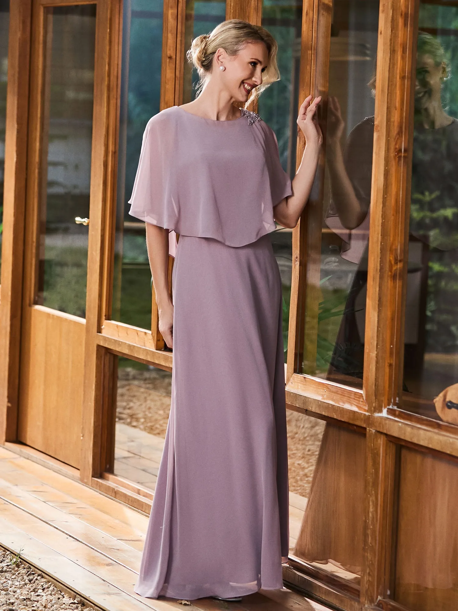 A-line Flutter Cape Sleeves Dress Emerald
