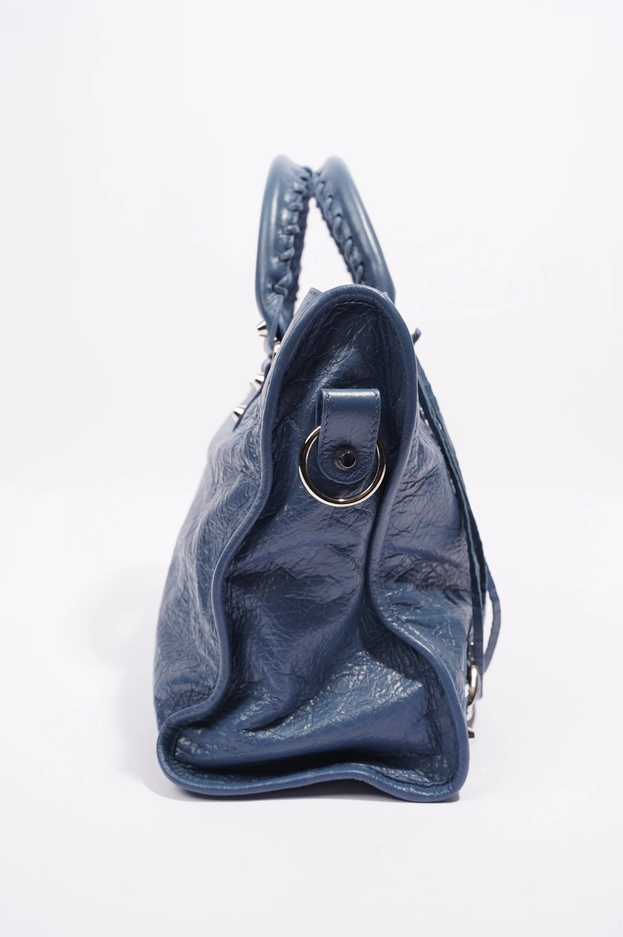 Balenciaga Womens Classic City Bag Blue Leather Small