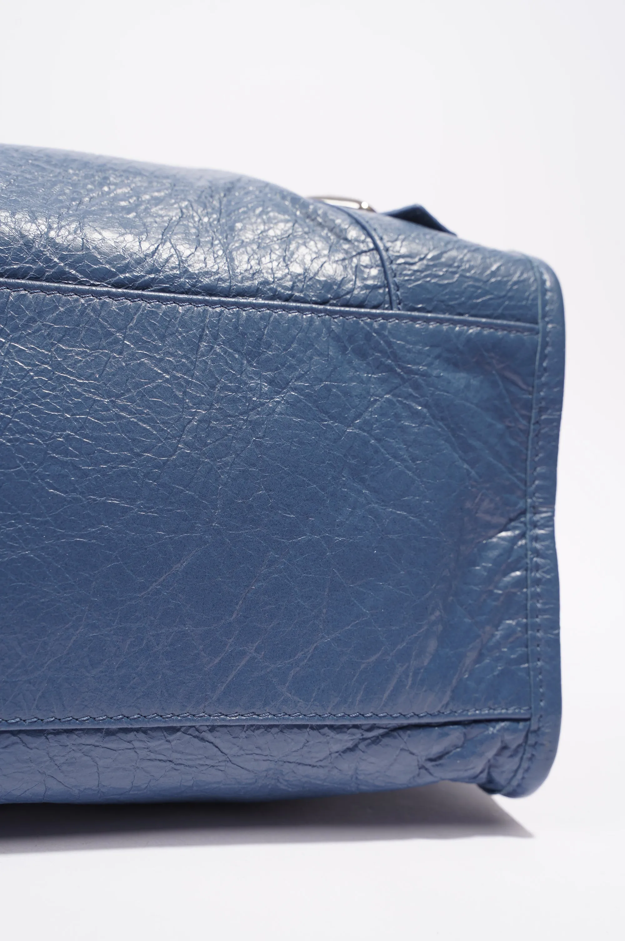 Balenciaga Womens Classic City Bag Blue Leather Small