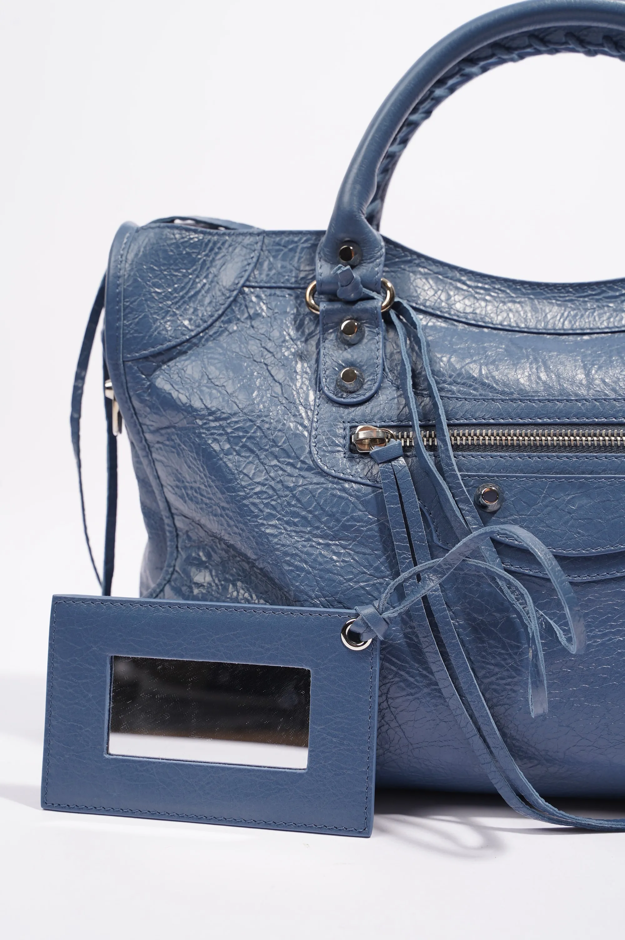 Balenciaga Womens Classic City Bag Blue Leather Small