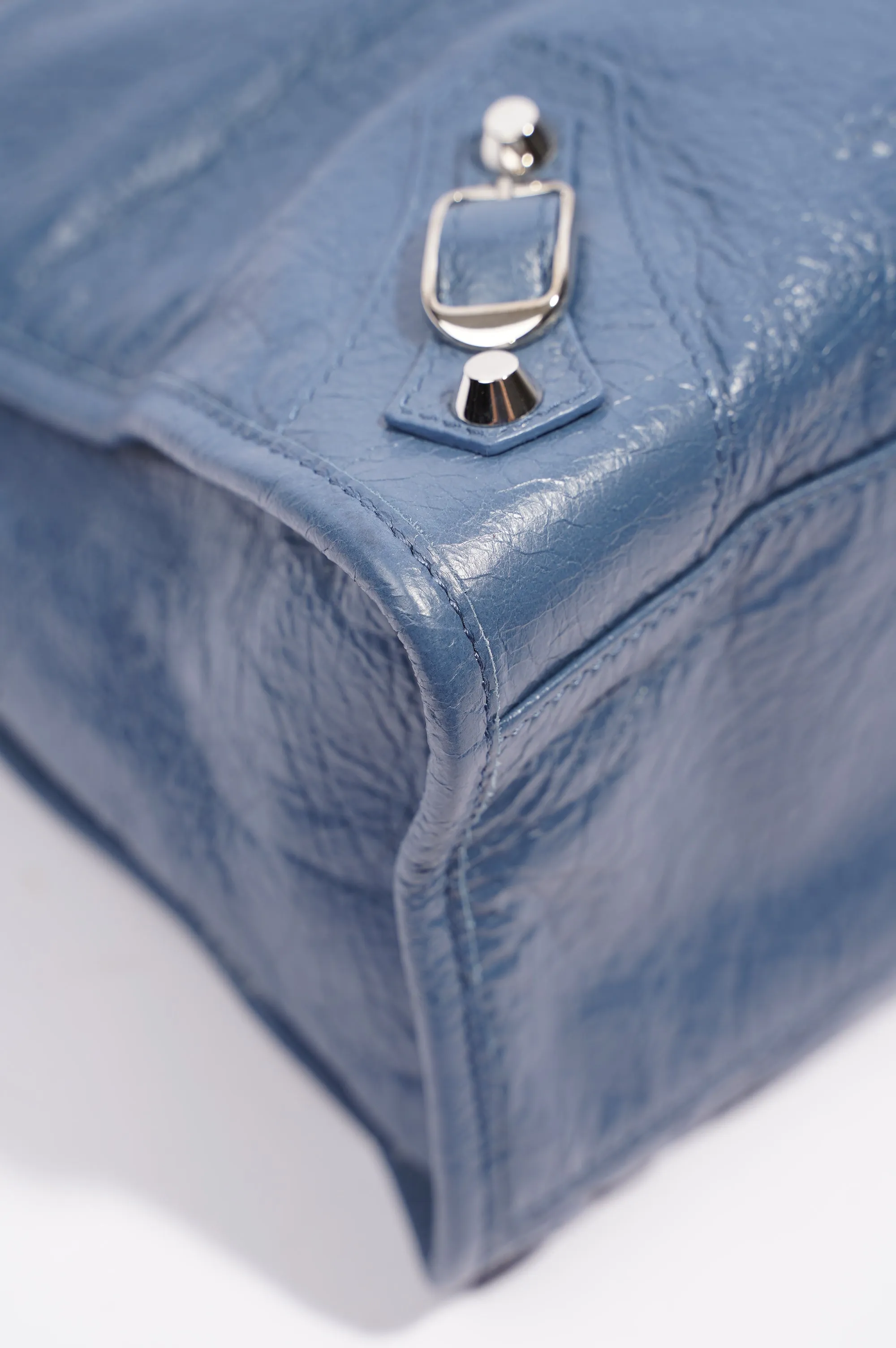 Balenciaga Womens Classic City Bag Blue Leather Small