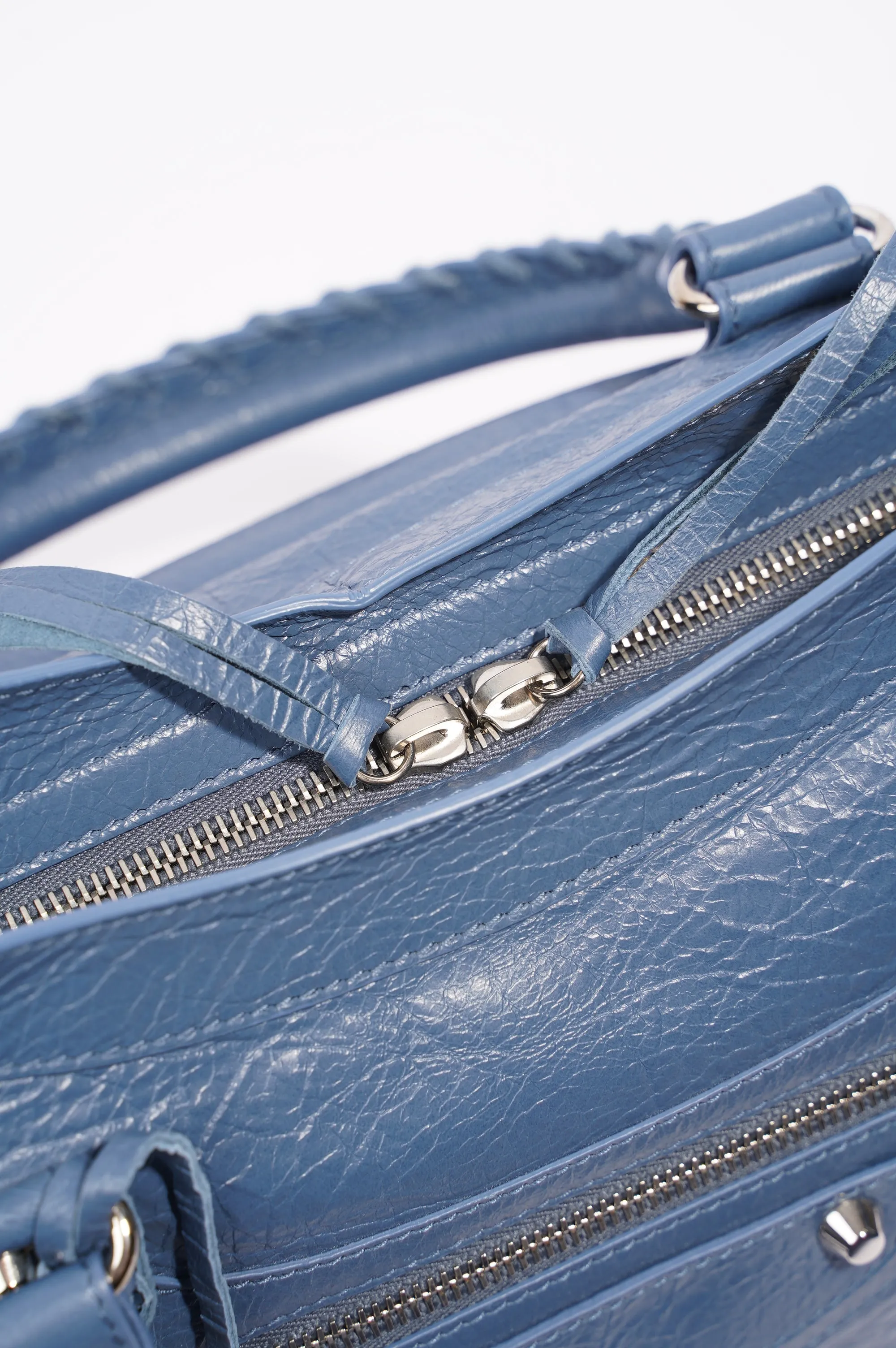 Balenciaga Womens Classic City Bag Blue Leather Small