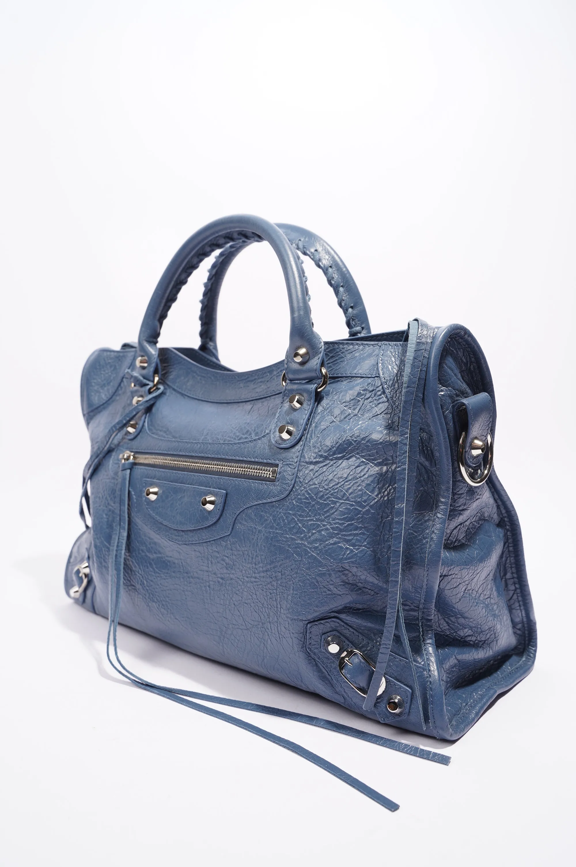 Balenciaga Womens Classic City Bag Blue Leather Small