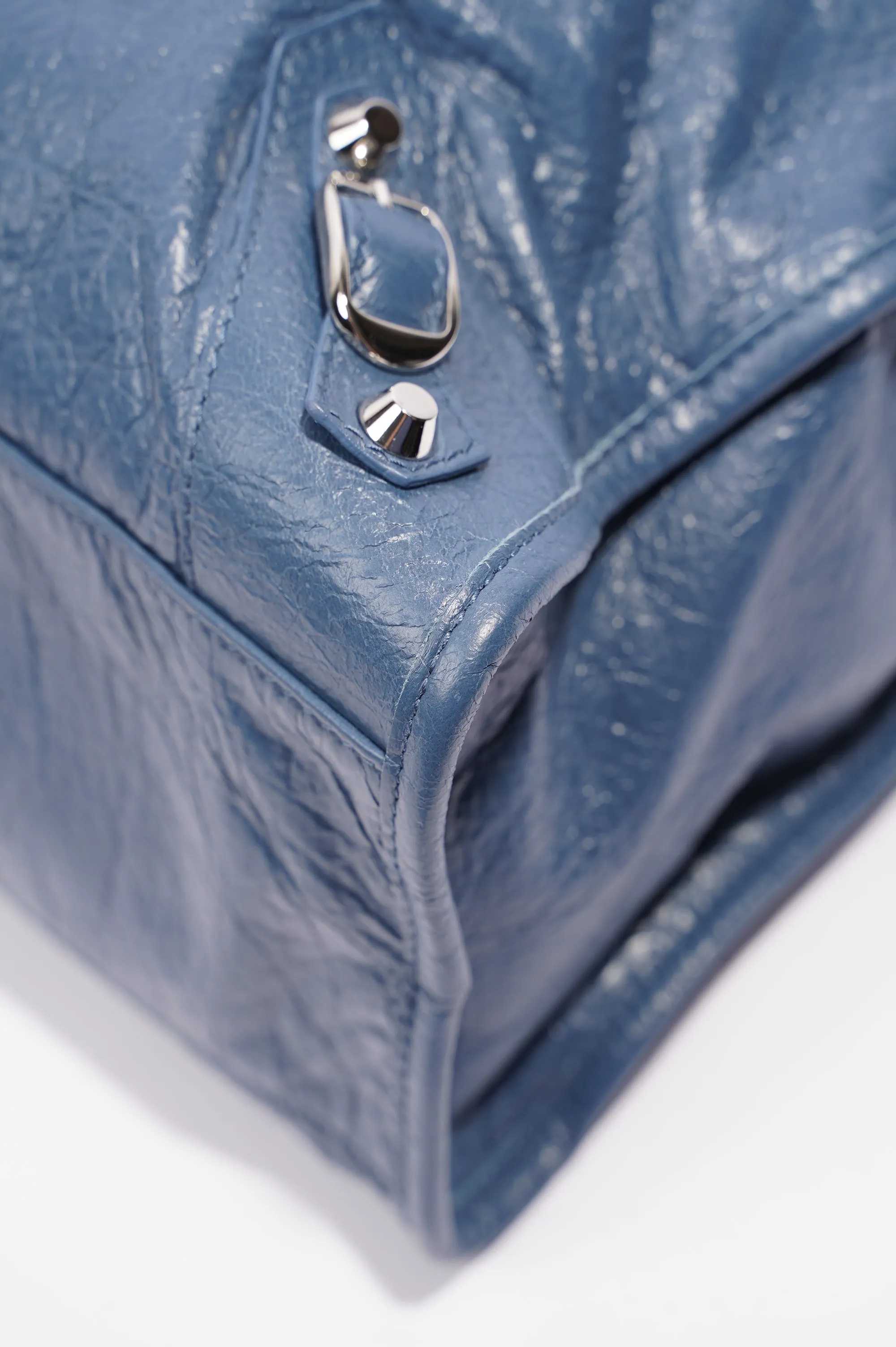 Balenciaga Womens Classic City Bag Blue Leather Small