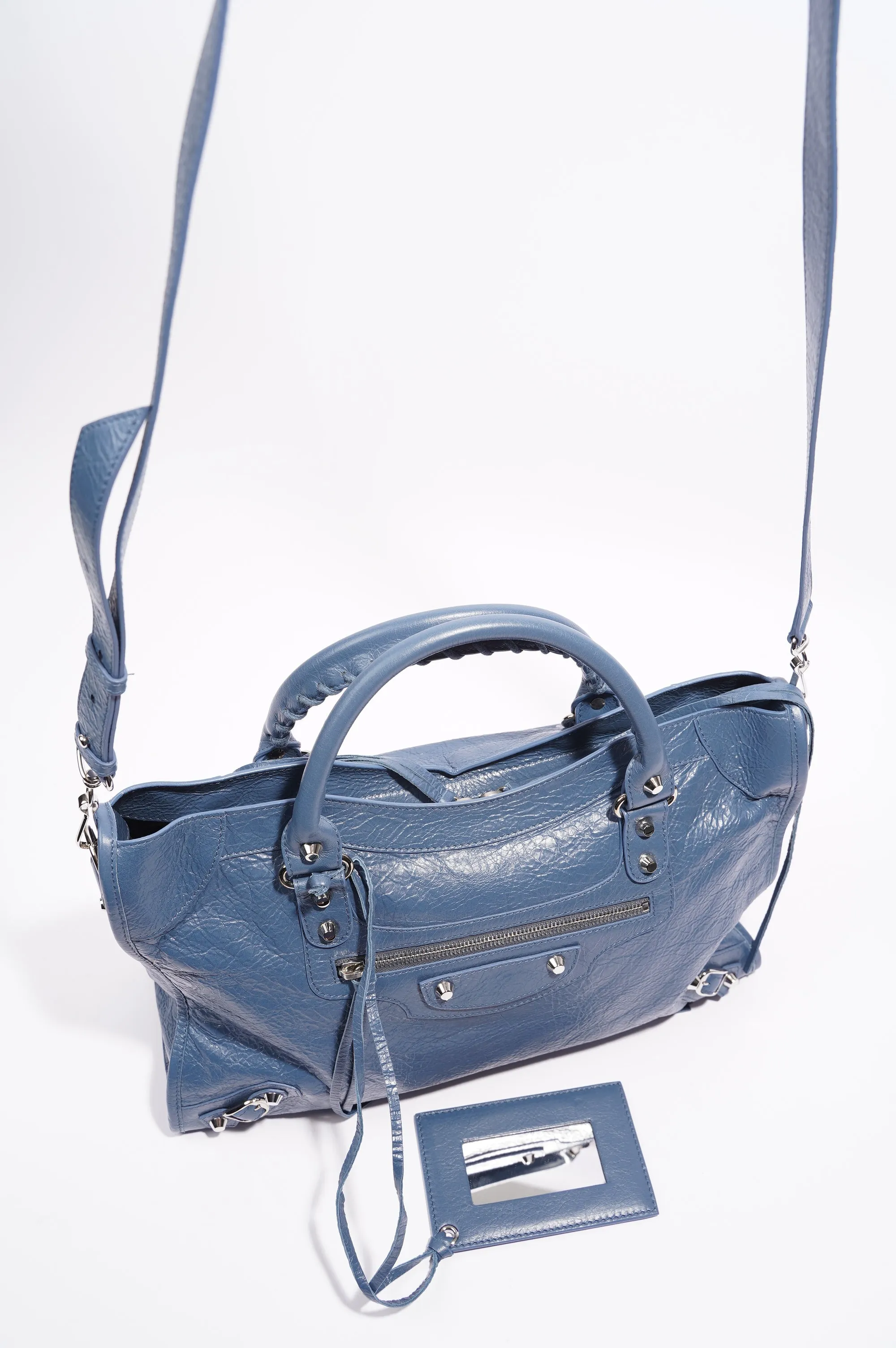 Balenciaga Womens Classic City Bag Blue Leather Small