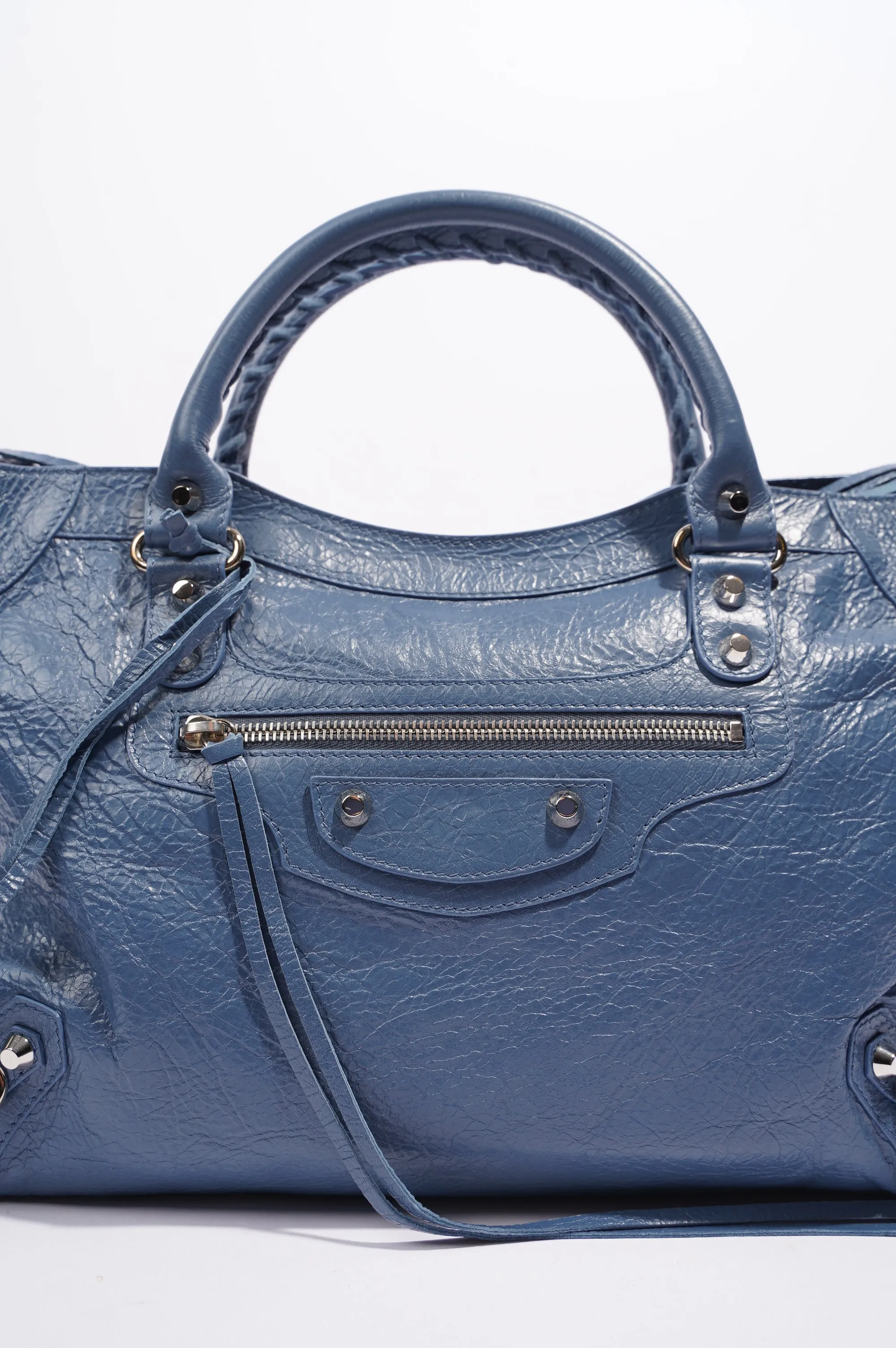 Balenciaga Womens Classic City Bag Blue Leather Small
