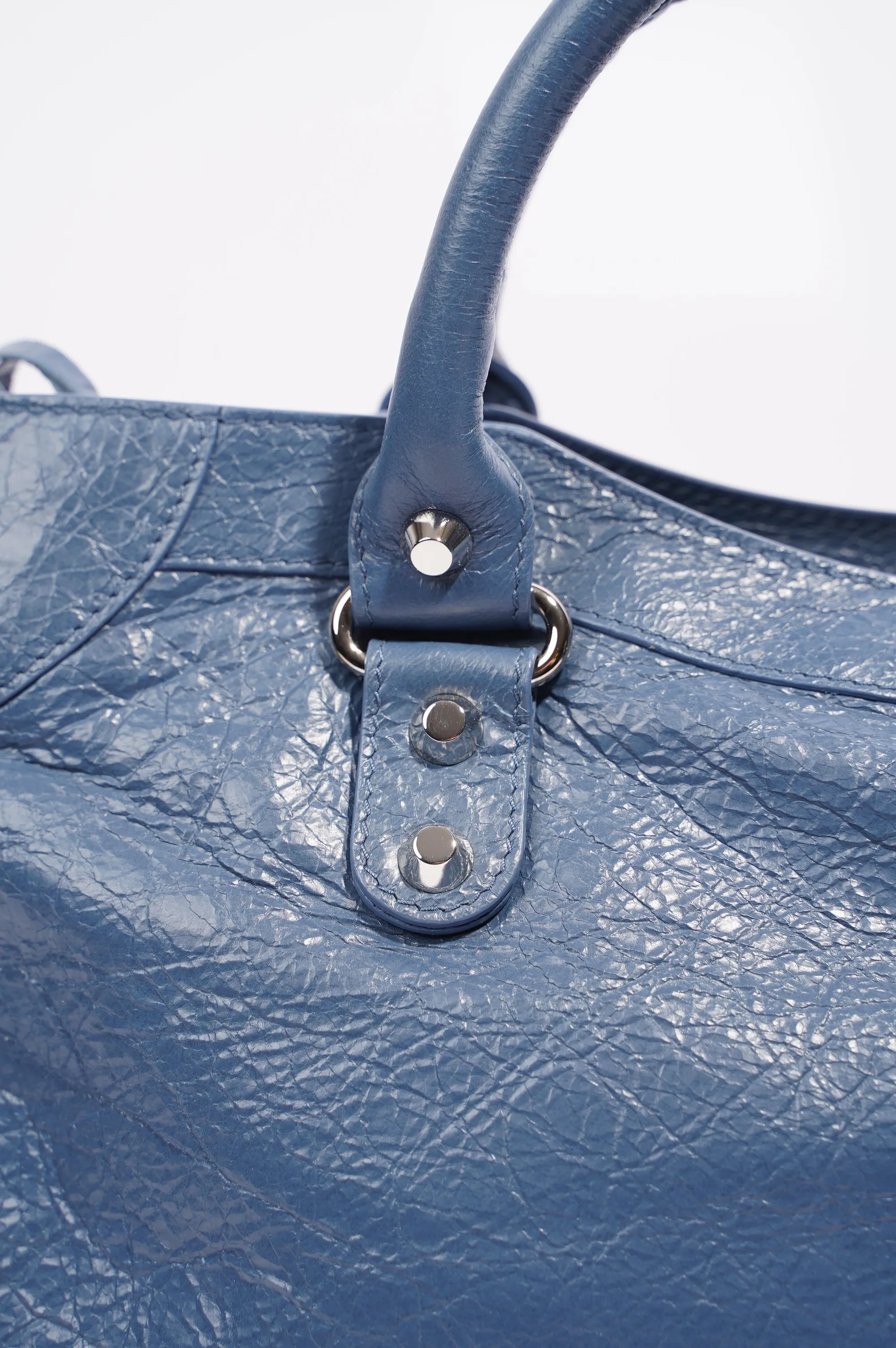 Balenciaga Womens Classic City Bag Blue Leather Small