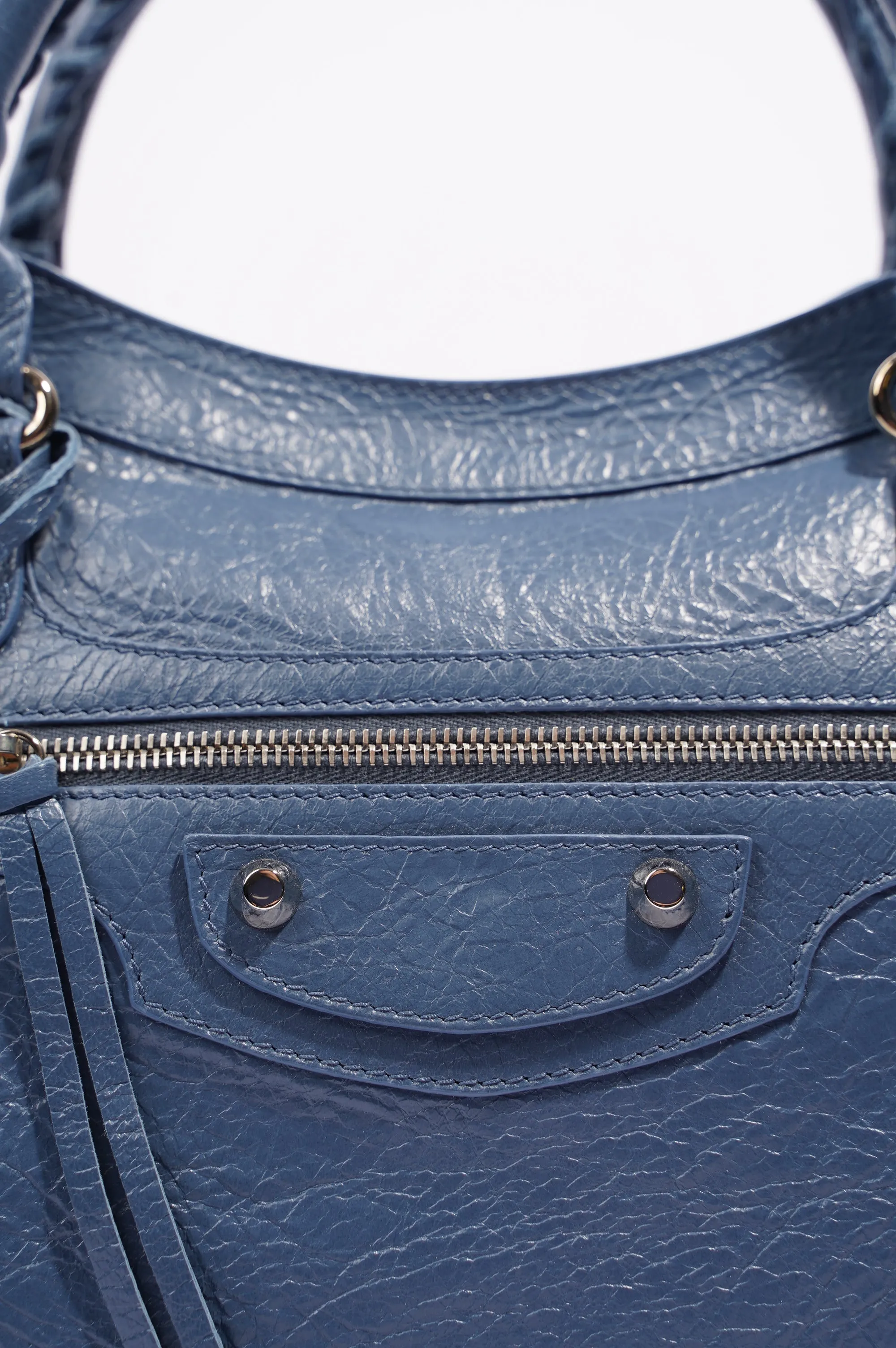 Balenciaga Womens Classic City Bag Blue Leather Small