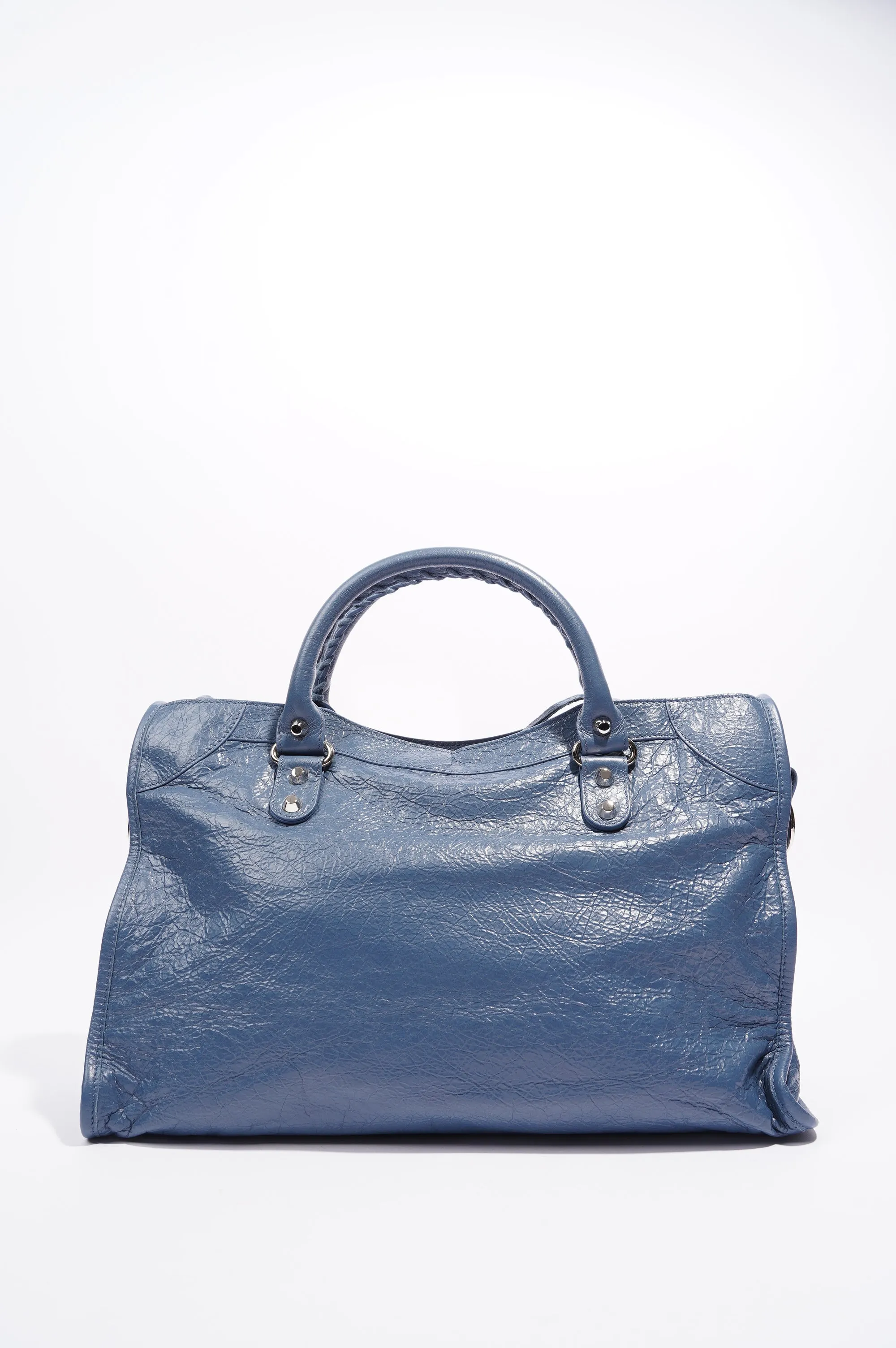 Balenciaga Womens Classic City Bag Blue Leather Small