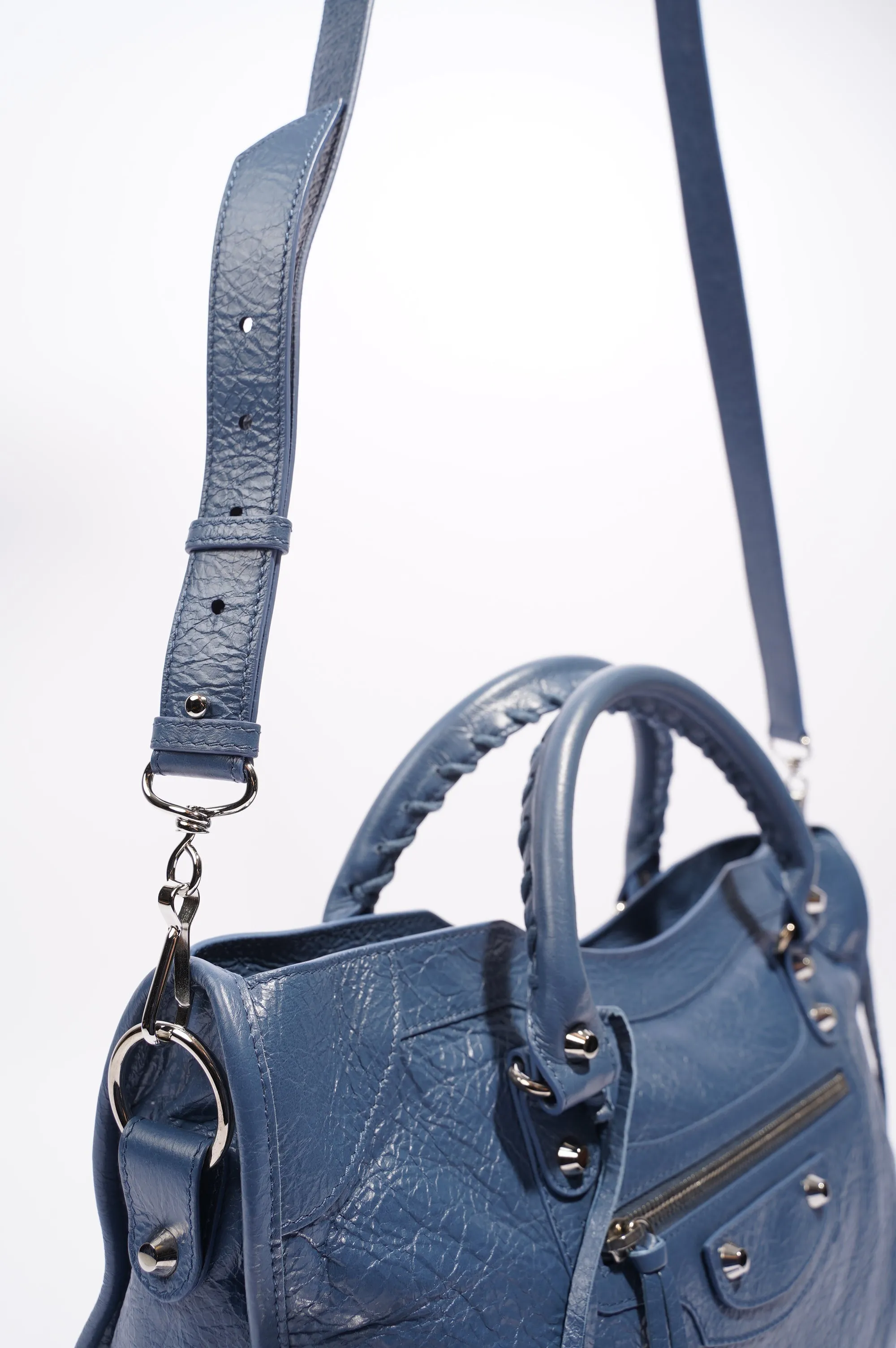 Balenciaga Womens Classic City Bag Blue Leather Small