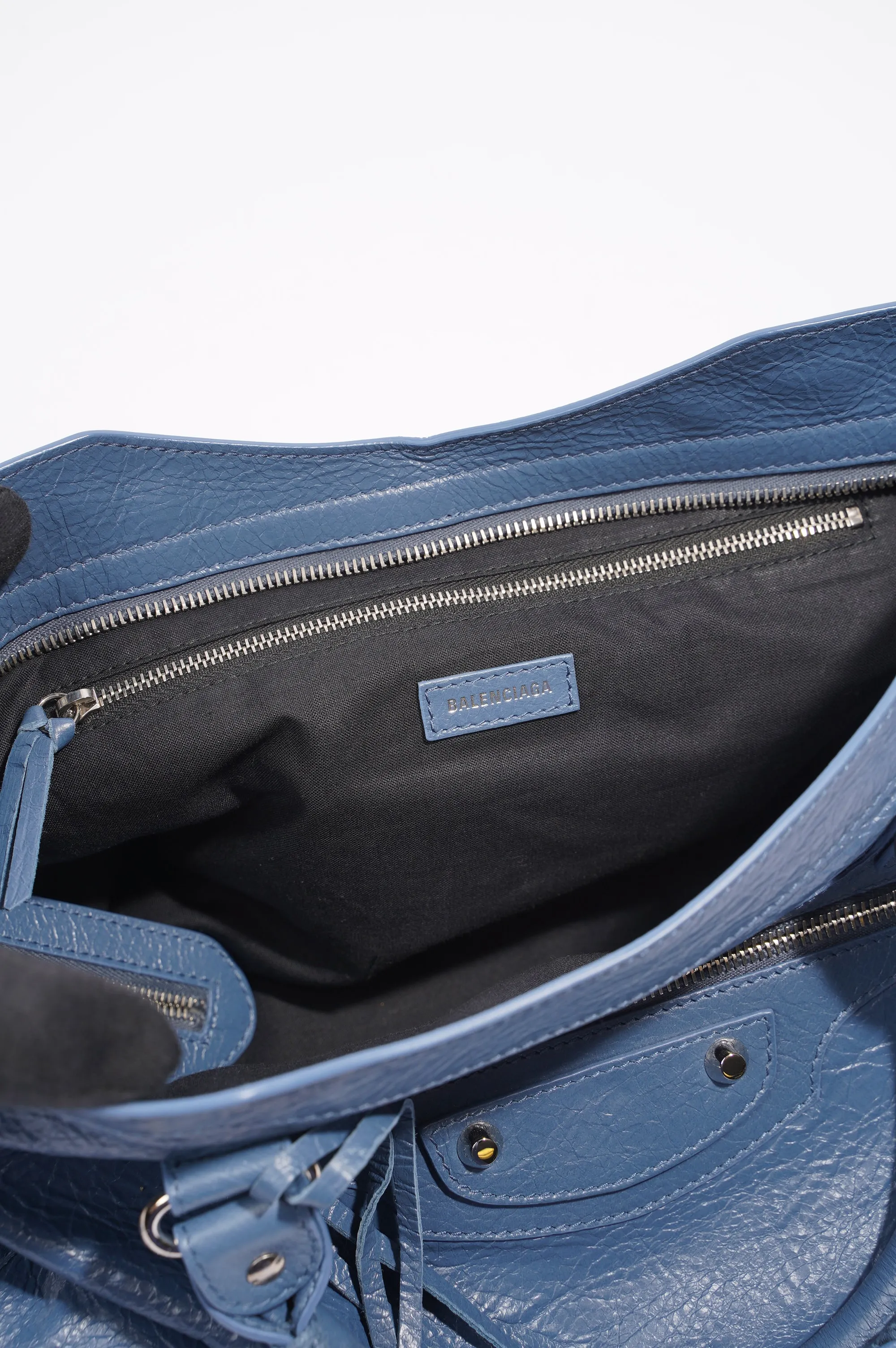 Balenciaga Womens Classic City Bag Blue Leather Small