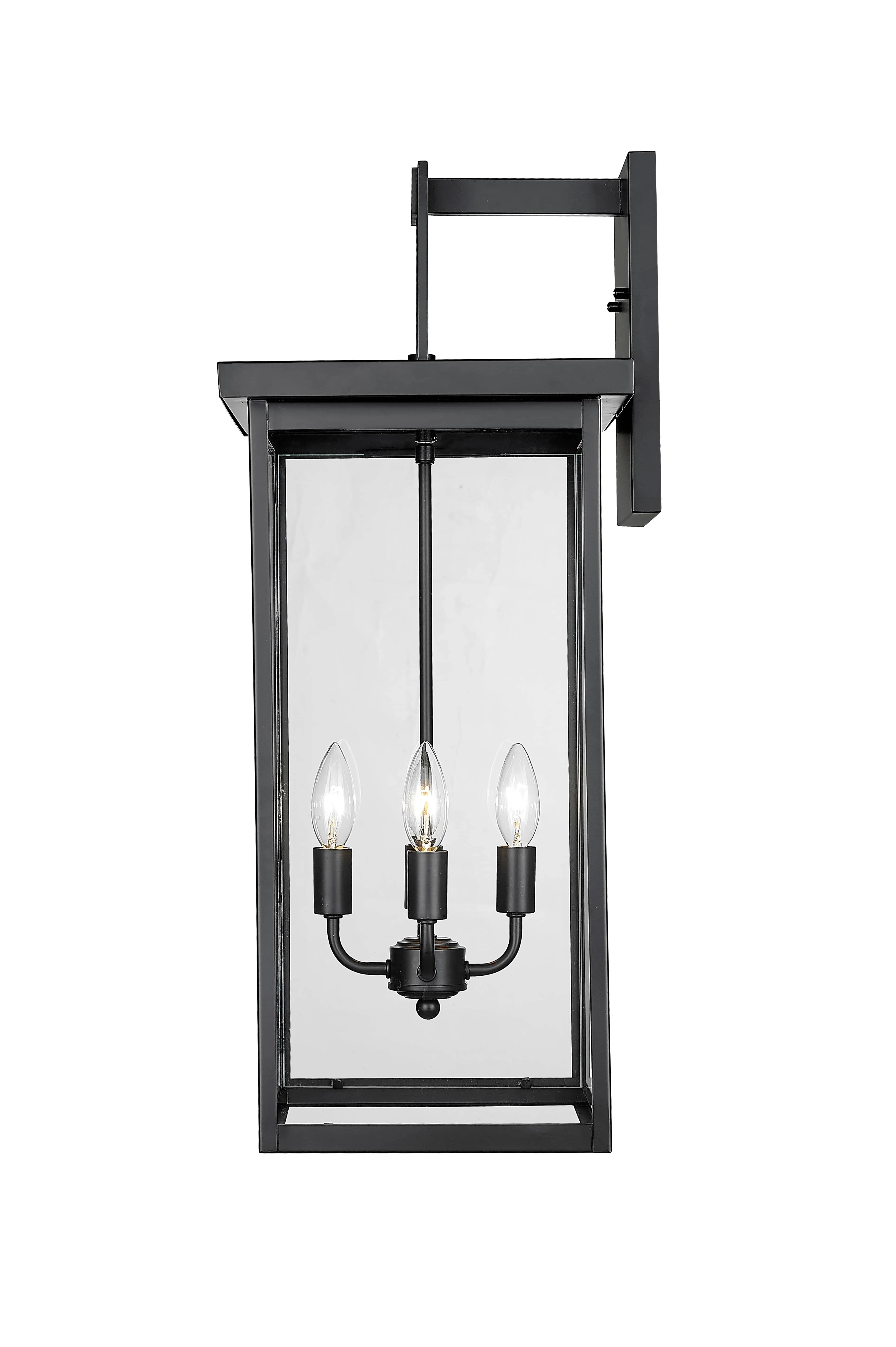 Barkeley Outdoor Wall Sconce - Powder Coated Black - Clear Glass - 12in. Extension - E26 Candelabra Base