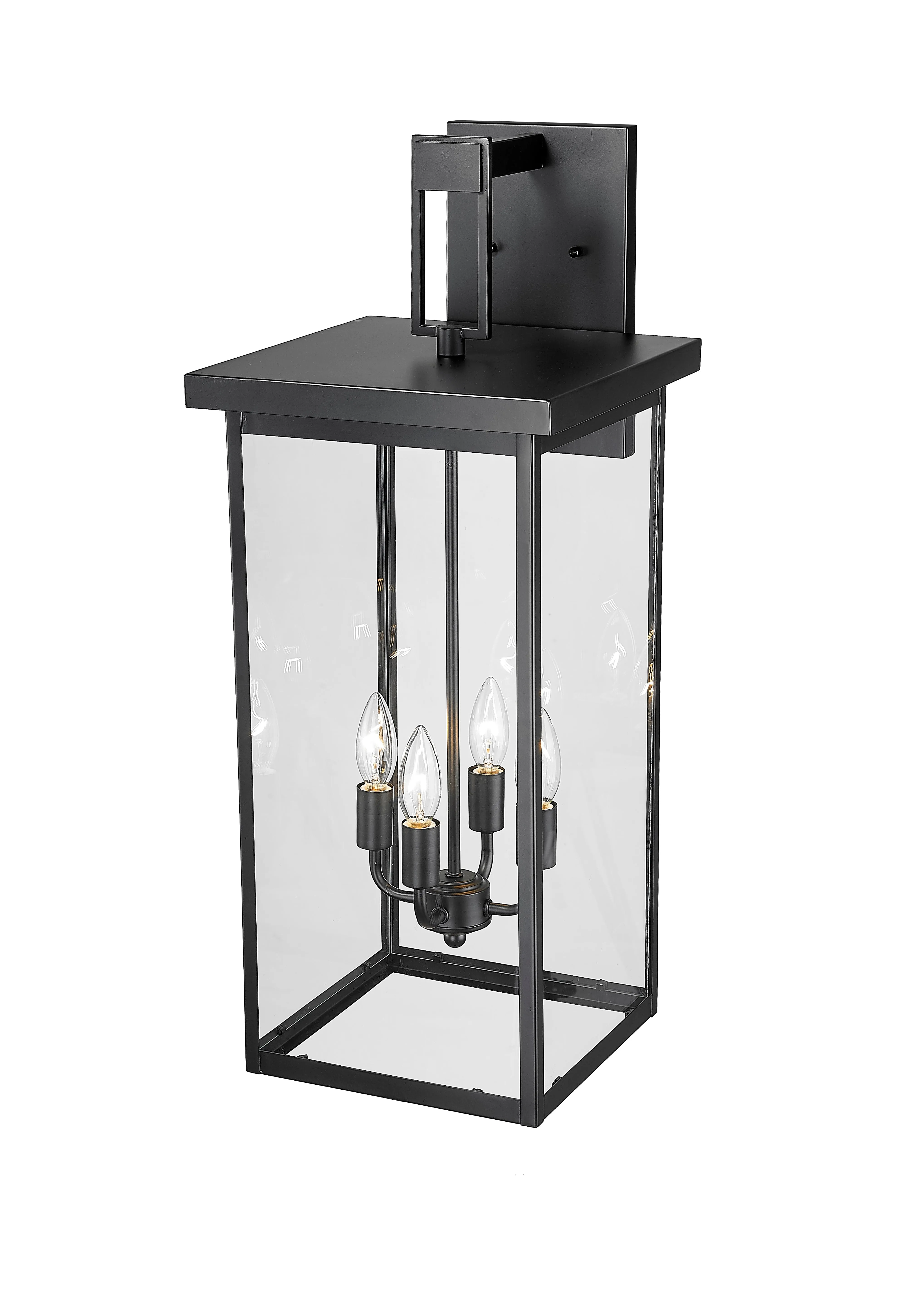 Barkeley Outdoor Wall Sconce - Powder Coated Black - Clear Glass - 12in. Extension - E26 Candelabra Base