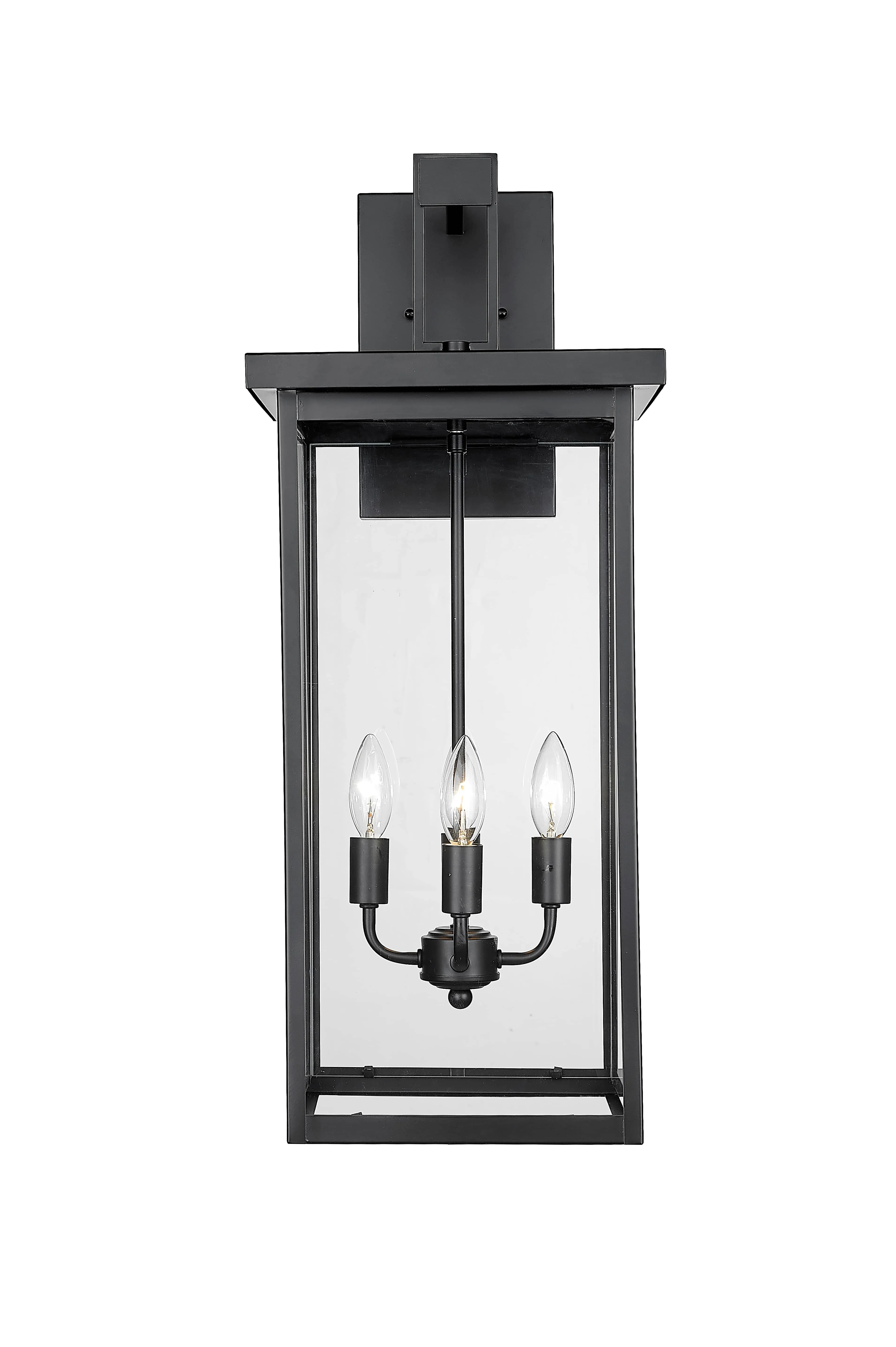 Barkeley Outdoor Wall Sconce - Powder Coated Black - Clear Glass - 12in. Extension - E26 Candelabra Base
