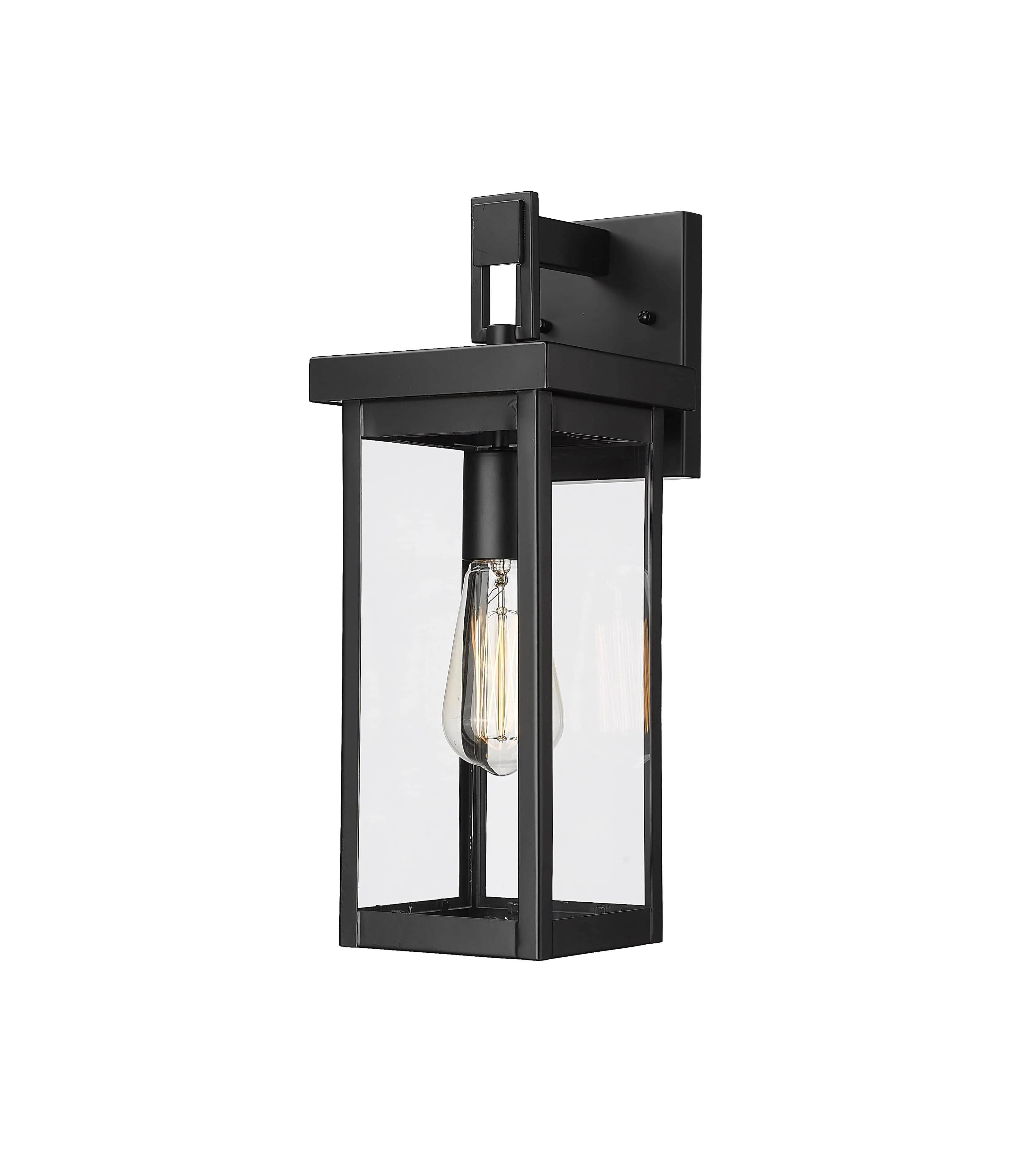 Barkeley Outdoor Wall Sconce - Powder Coated Black - Clear Glass - 7.5in. Extension - E26 Medium Base