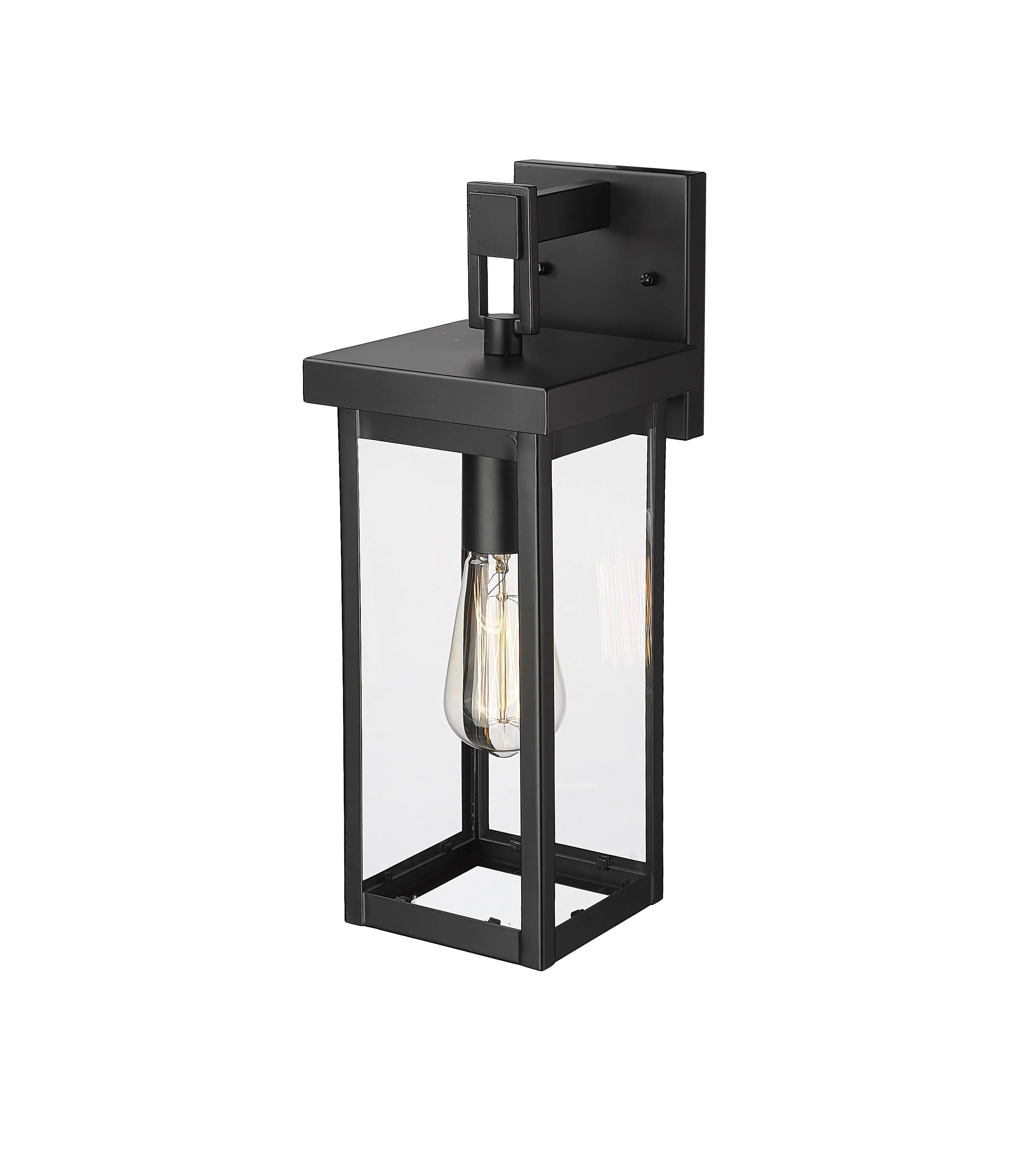 Barkeley Outdoor Wall Sconce - Powder Coated Black - Clear Glass - 7.5in. Extension - E26 Medium Base
