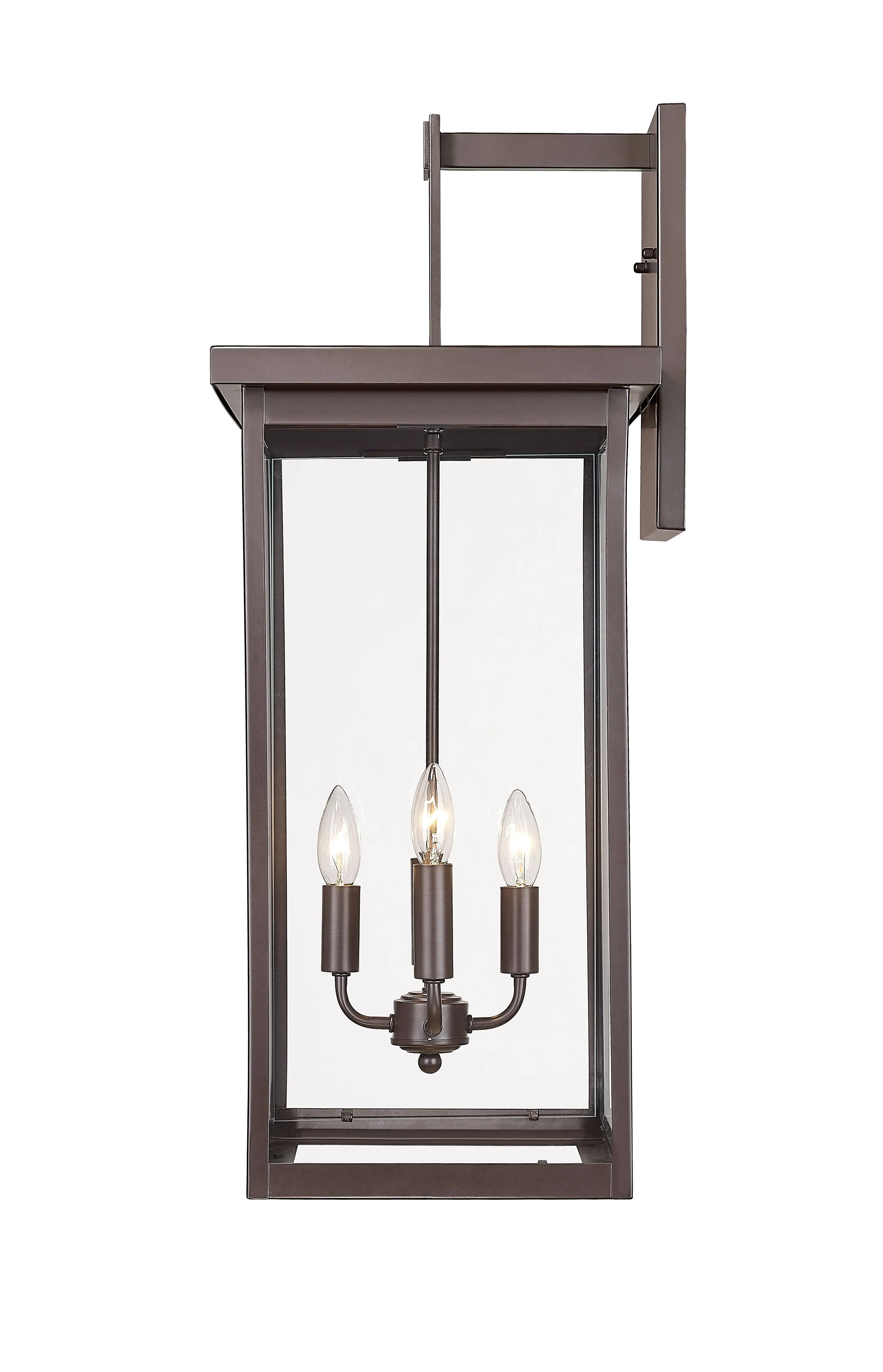 Barkeley Outdoor Wall Sconce - Powder Coated Bronze - Clear Glass - 13in. Extension - E26 Candelabra Base