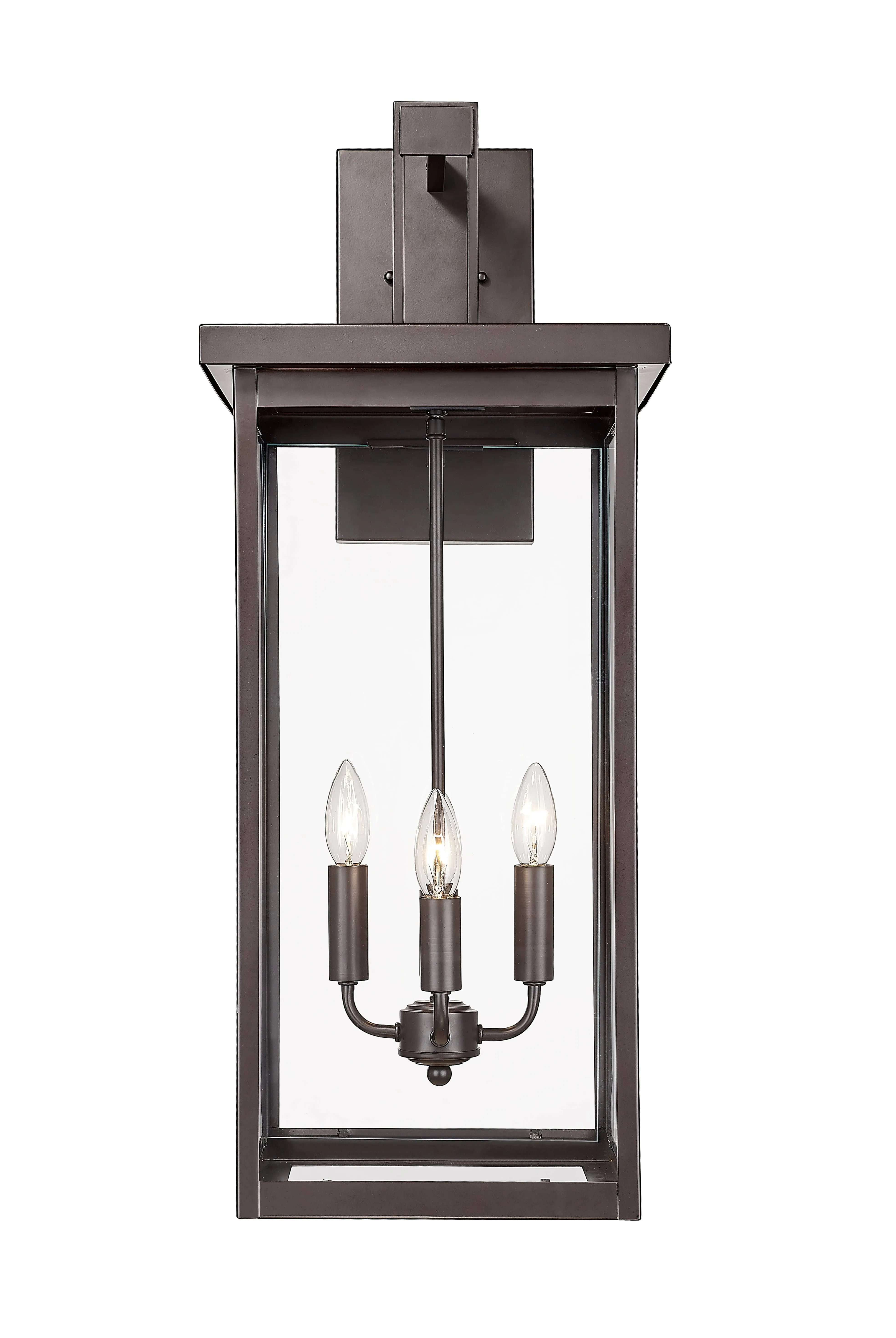 Barkeley Outdoor Wall Sconce - Powder Coated Bronze - Clear Glass - 13in. Extension - E26 Candelabra Base