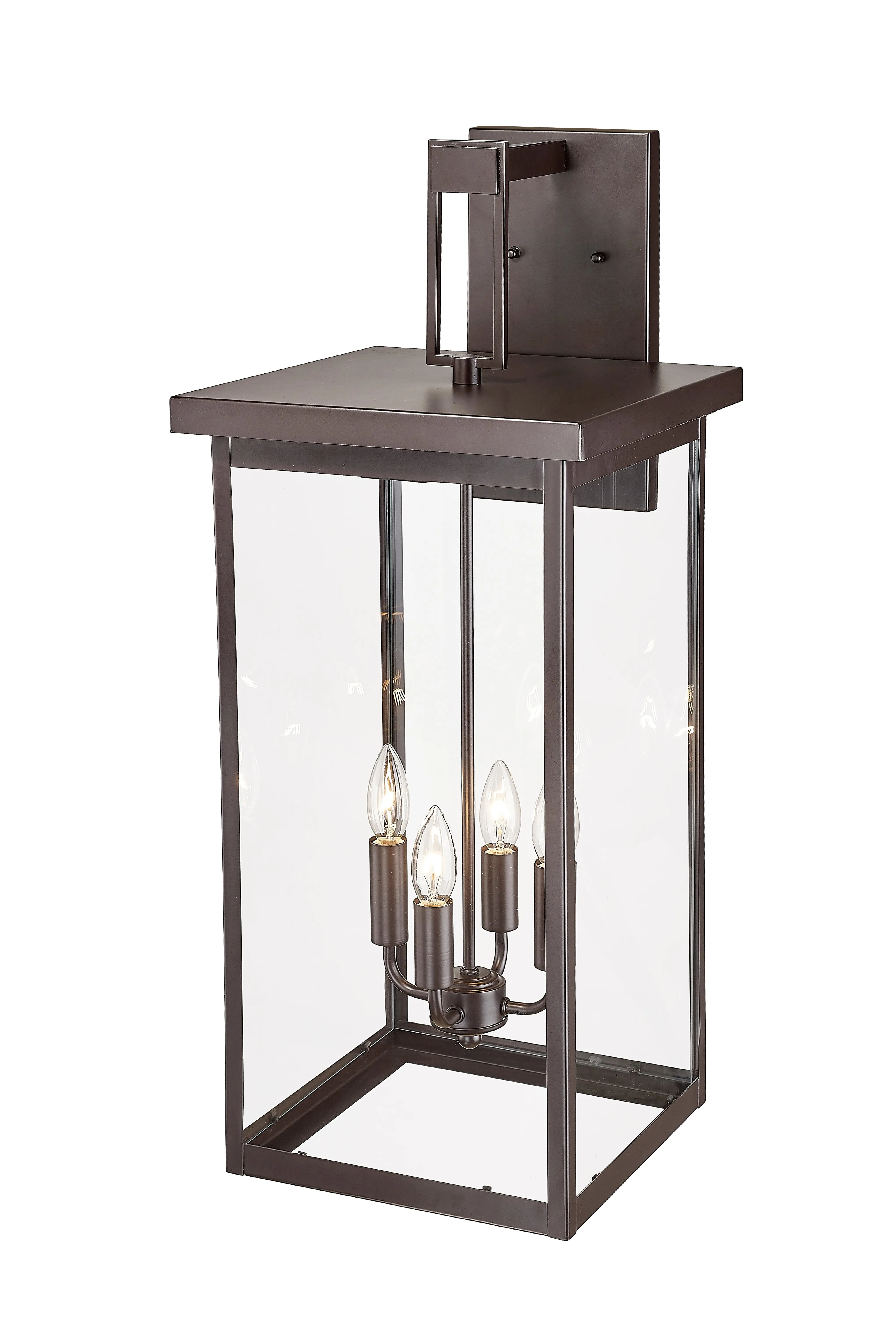 Barkeley Outdoor Wall Sconce - Powder Coated Bronze - Clear Glass - 13in. Extension - E26 Candelabra Base