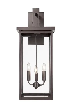 Barkeley Outdoor Wall Sconce - Powder Coated Bronze - Clear Glass - 13in. Extension - E26 Candelabra Base