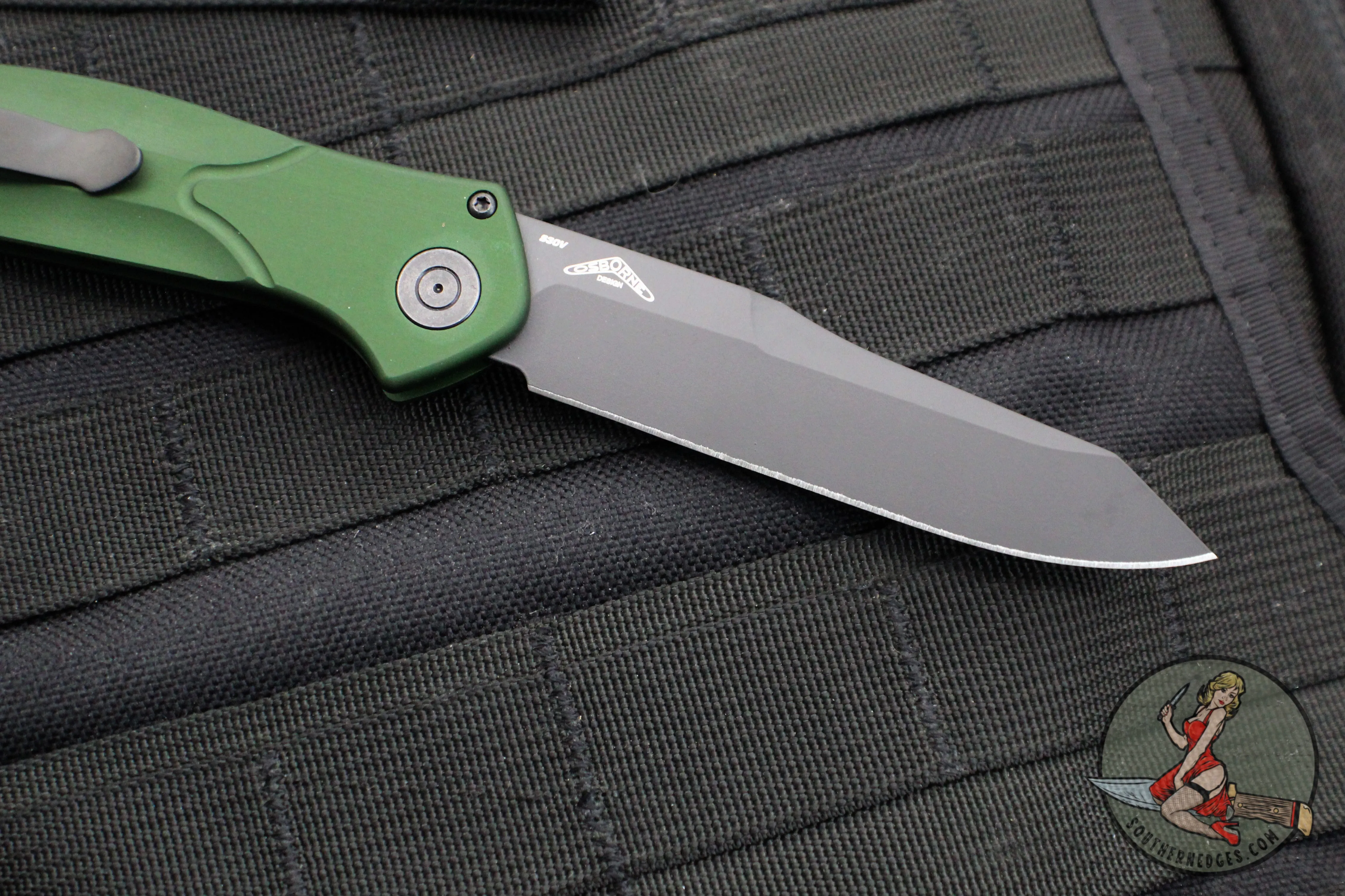 Benchmade Osbourne AUTO OTS Reverse Tanto Green w Purple Backspacer Black Blade Axis lock folder 9400BK