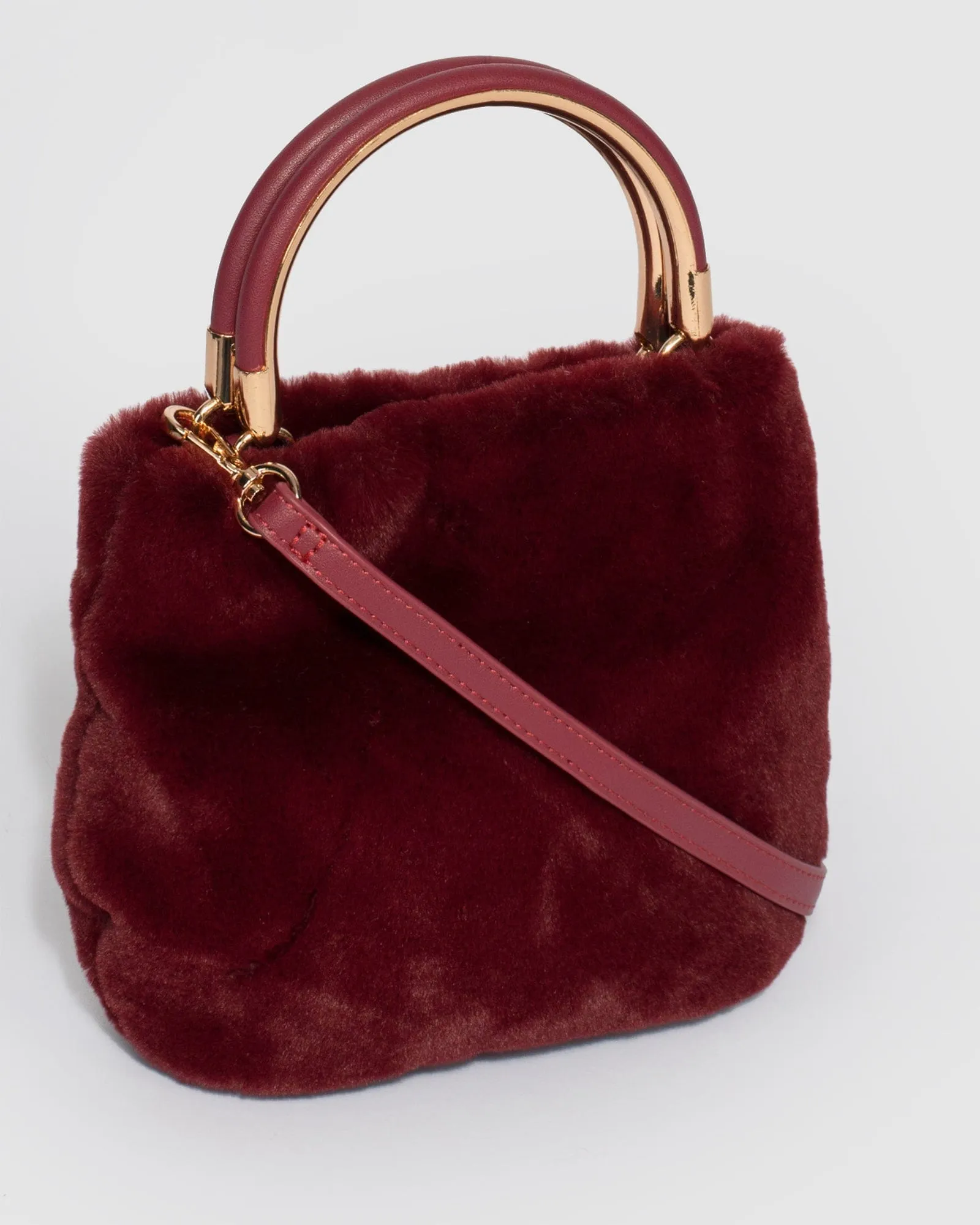 Berry Melis Fur Top Handle Bag