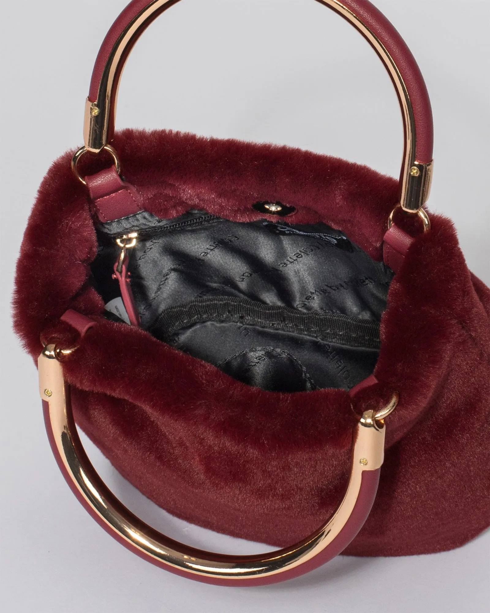 Berry Melis Fur Top Handle Bag