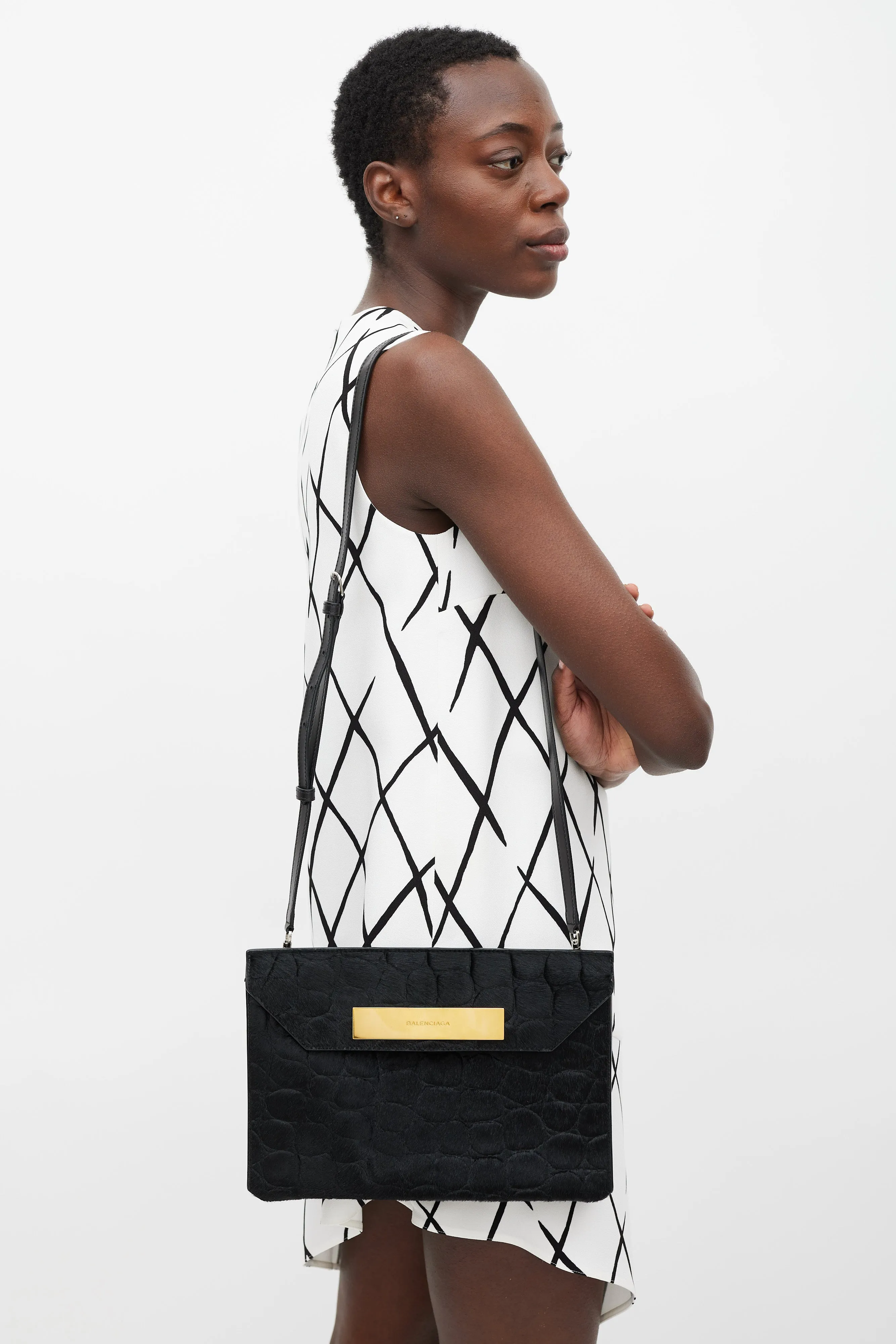 Black Embossed Hair Envelope Clutch