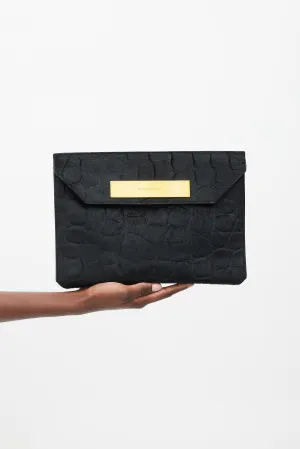 Black Embossed Hair Envelope Clutch