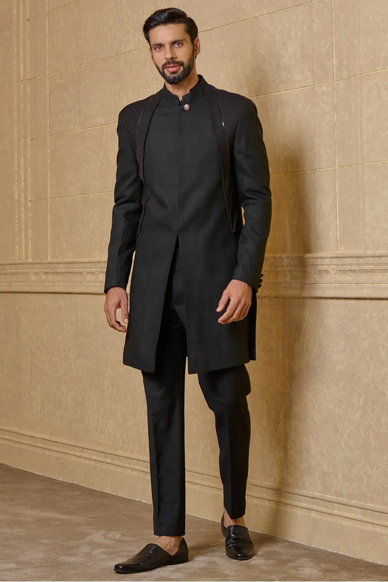Black Stylised Pintucked Panelled Indo Western