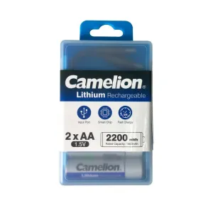 CAMELION Rechargeable lithium Battery: Type-C input Battery UB-AAA650-PBH2 ( 2pcs/box 10cm Type A to Type C x 2 cable ) 1.5V Lithium AAA Rechargeable - 430mah / 650mWh 7