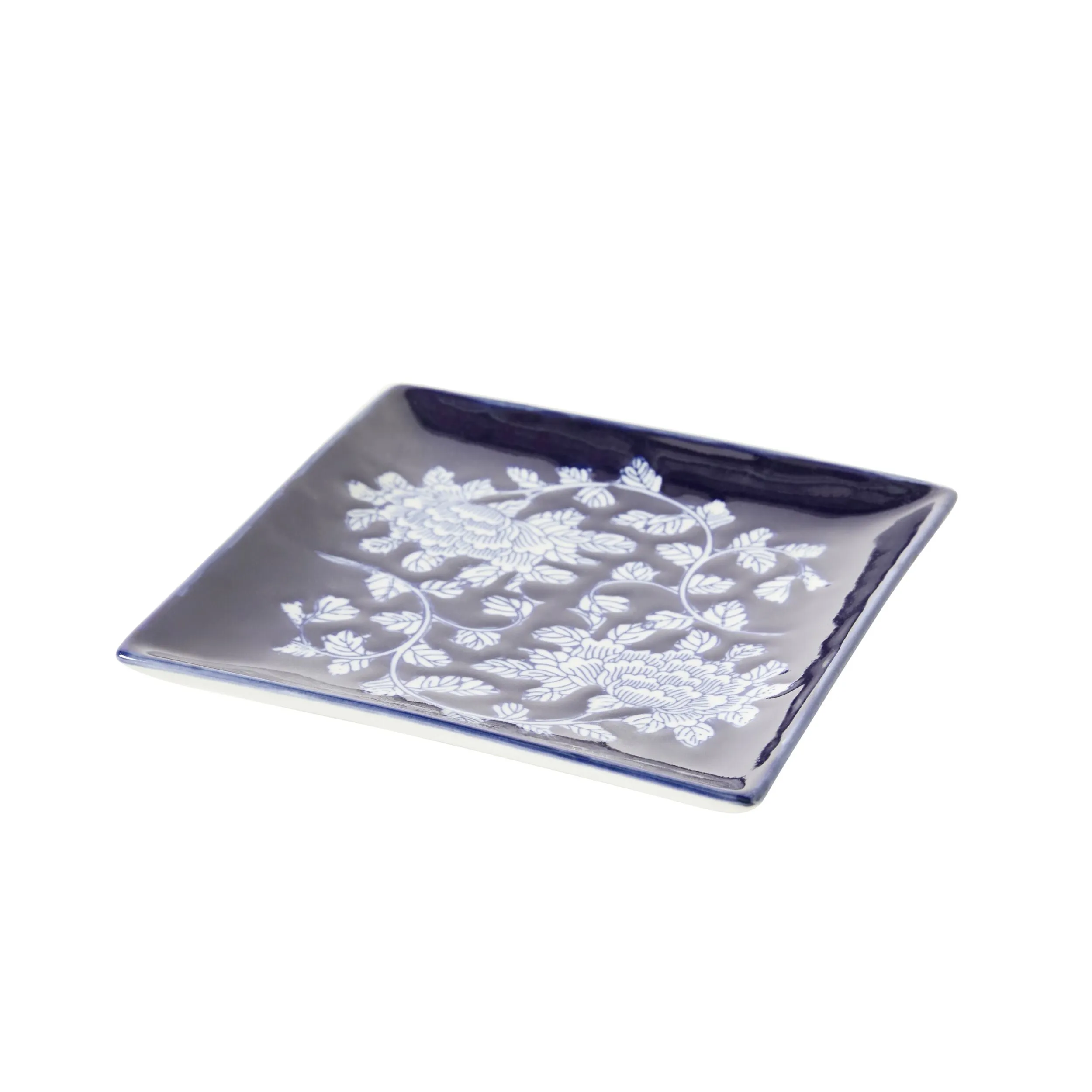 Claymont Floral Vine Plate Blue And White 12.5X12.5X2cm