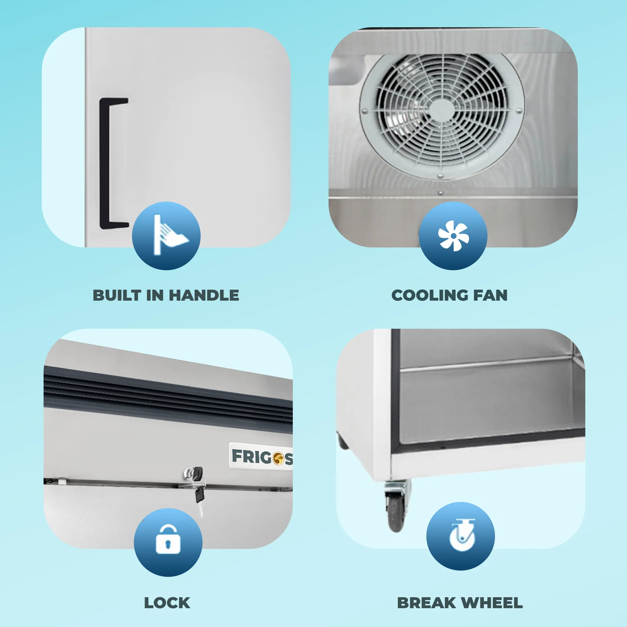 Commercial Reach in Refrigerator 1 Section Solid Door, 27" Width, Bottom Mount Compressor, 23 Cu Ft Frigos Premium FGP-RF-1DBC