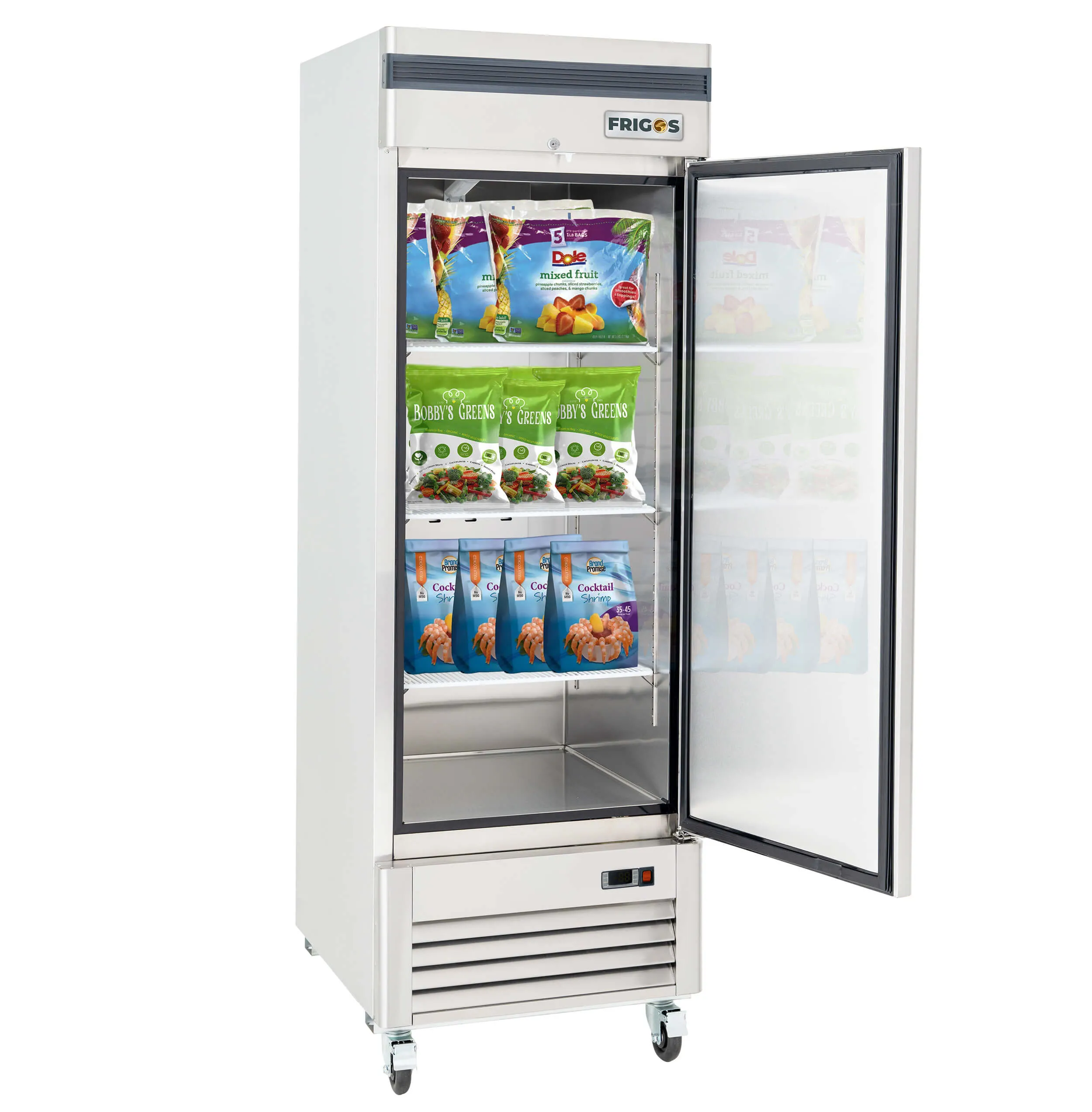Commercial Reach in Refrigerator 1 Section Solid Door, 27" Width, Bottom Mount Compressor, 23 Cu Ft Frigos Premium FGP-RF-1DBC