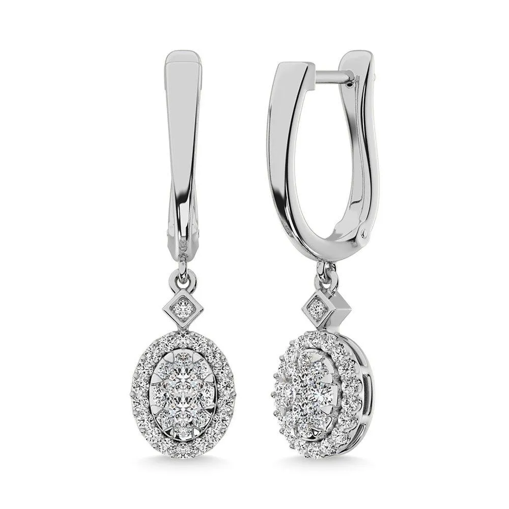 Diamond 1/2 Ct.Tw. Cluster Danglers Earrings in 10K White Gold