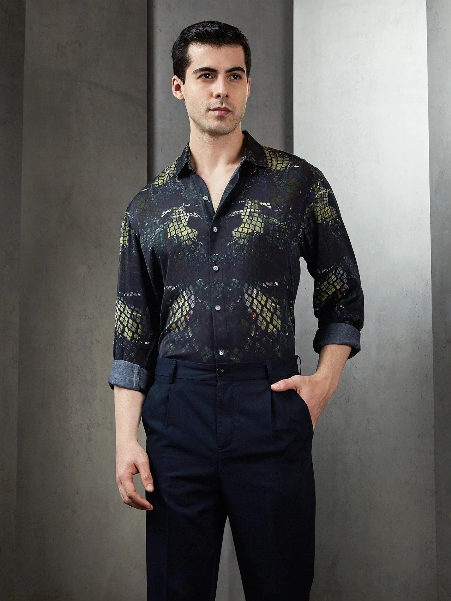 Drifting Satin Boxes Printed Full Shirt