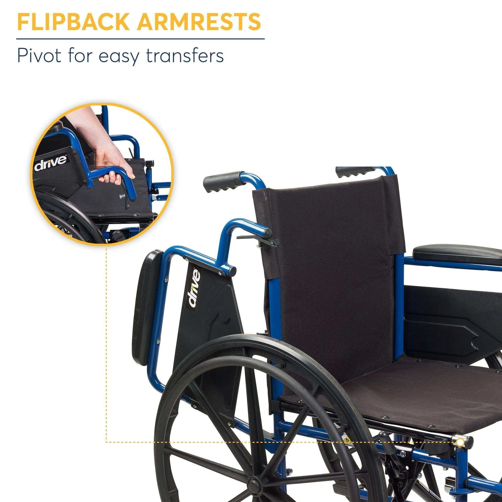 Drive Medical Blue Streak Wheelchair with Flip Back Desk Arms