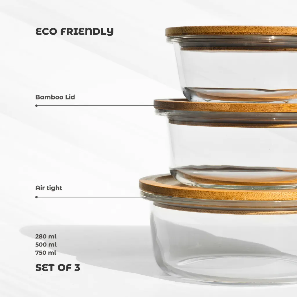 Eco Friendly Borosilicate Glass Containers (Set of 3)
