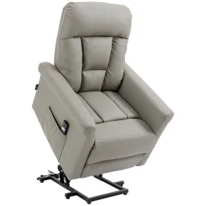 HOMCOM Power Lift Chair - Grey PU Leather Recliner Sofa for Elderly with Remote Control and Side Pocket