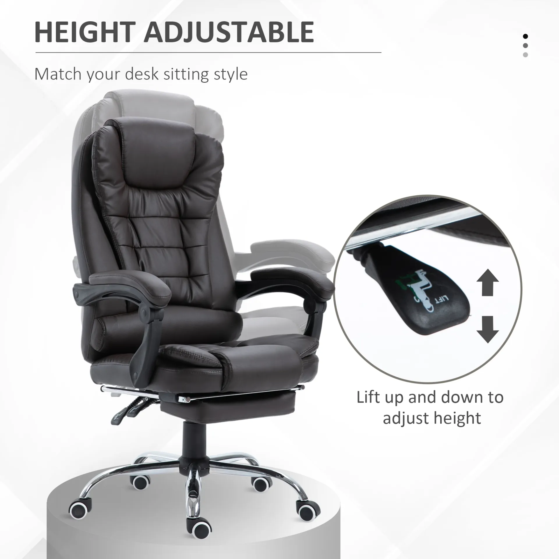 HOMCOM PU Leather Executive Office Chair | High Back, Swivel, Adjustable Height, Retractable Footrest, Reclining Function, Brown