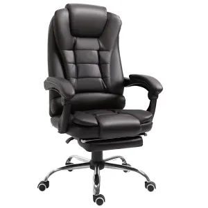 HOMCOM PU Leather Executive Office Chair | High Back, Swivel, Adjustable Height, Retractable Footrest, Reclining Function, Brown