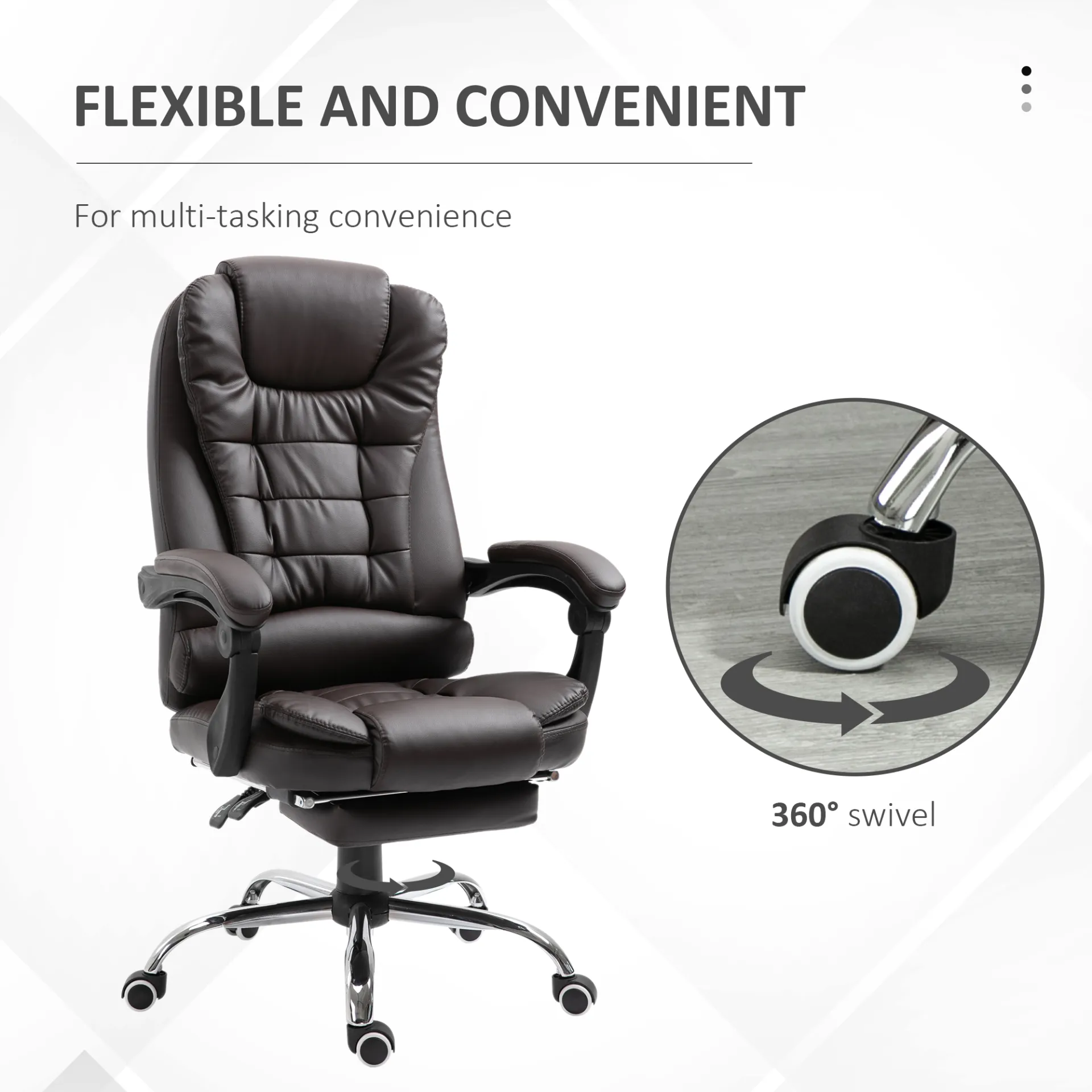 HOMCOM PU Leather Executive Office Chair | High Back, Swivel, Adjustable Height, Retractable Footrest, Reclining Function, Brown