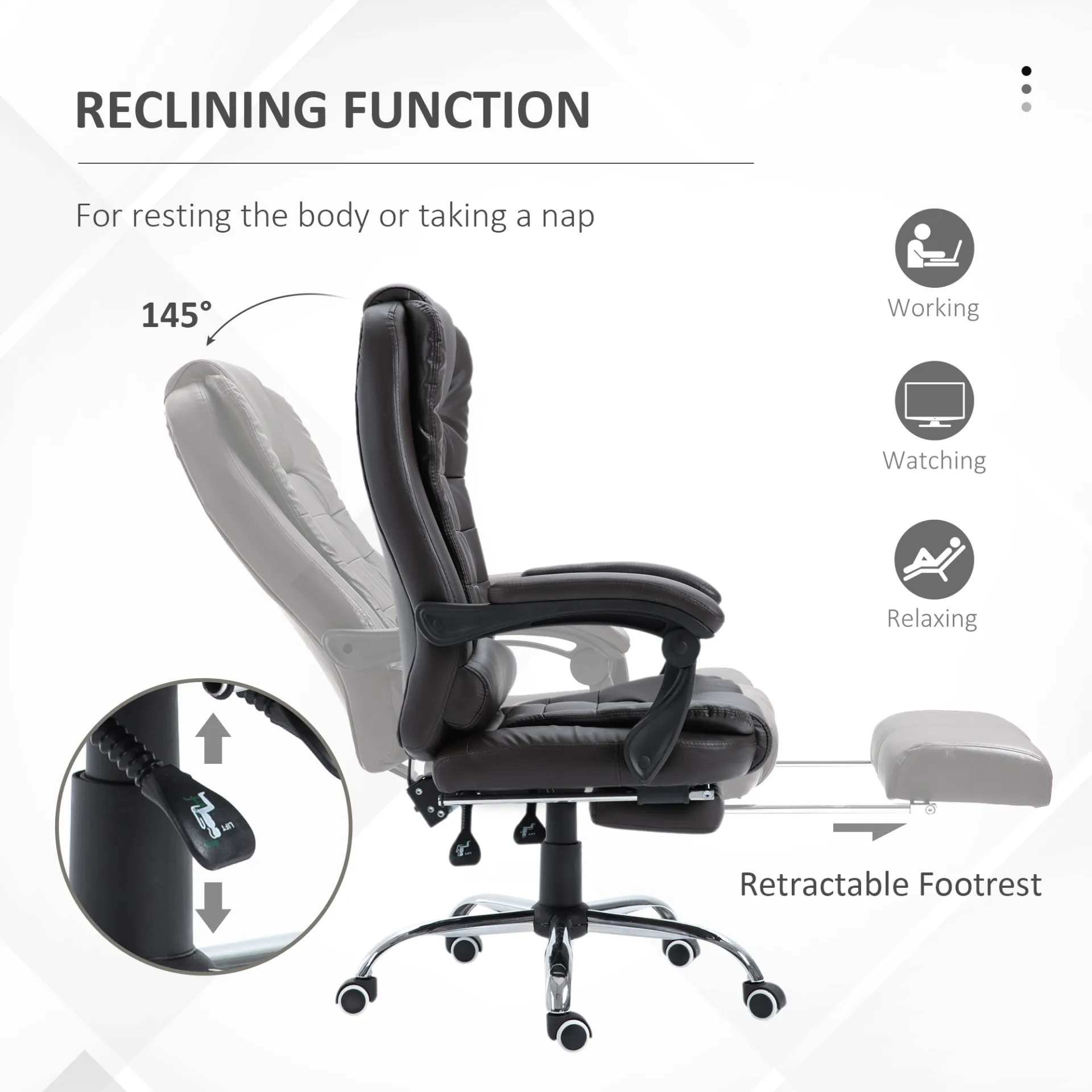 HOMCOM PU Leather Executive Office Chair | High Back, Swivel, Adjustable Height, Retractable Footrest, Reclining Function, Brown
