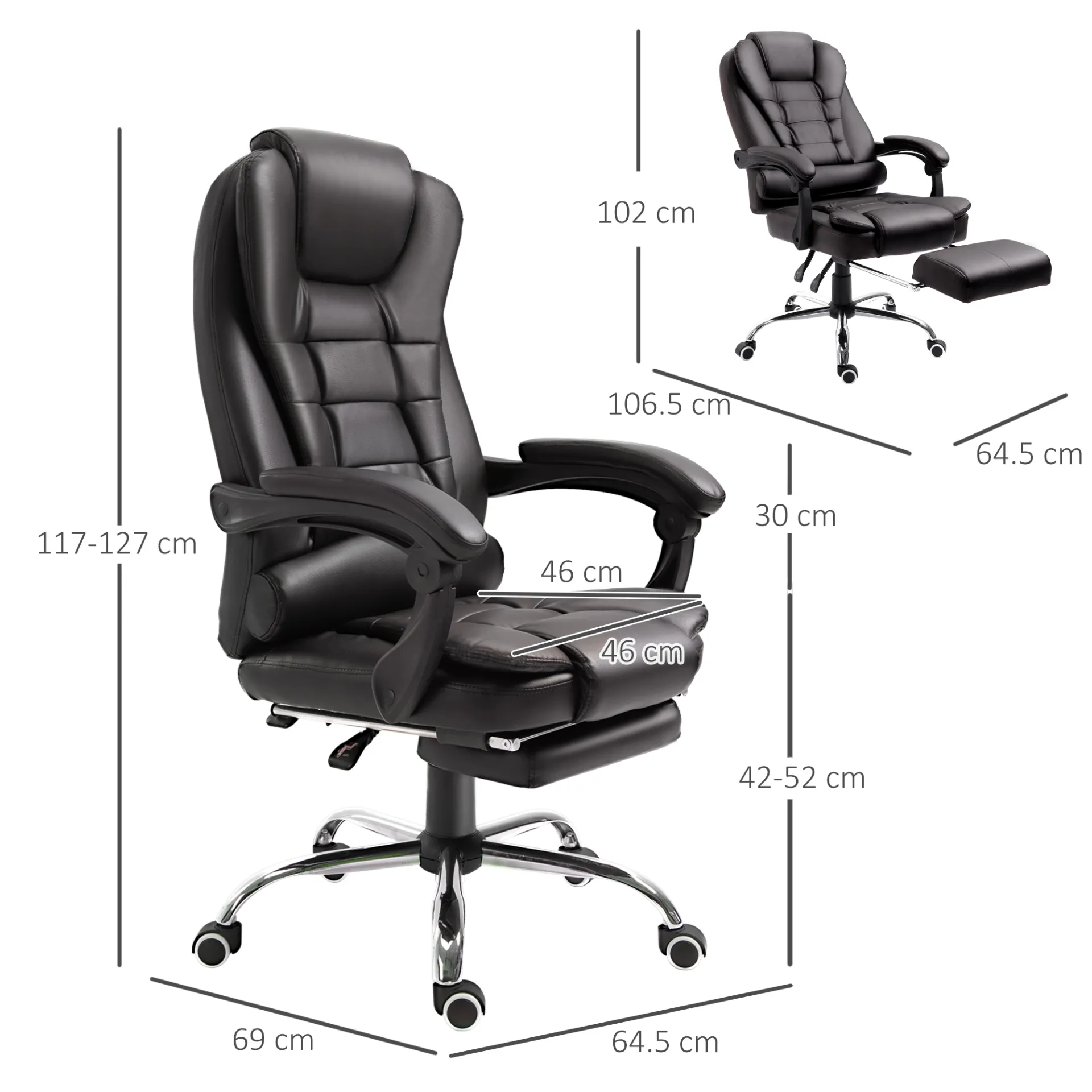 HOMCOM PU Leather Executive Office Chair | High Back, Swivel, Adjustable Height, Retractable Footrest, Reclining Function, Brown