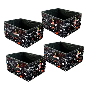 Homestic Pack of 4 Disney Print Foldable Storage Box|Drawer Wardrobe Organizer for Clothes|Closet Organizer for clothes, Toys, Books|Sturdy built with Reinforced Handle|Black|