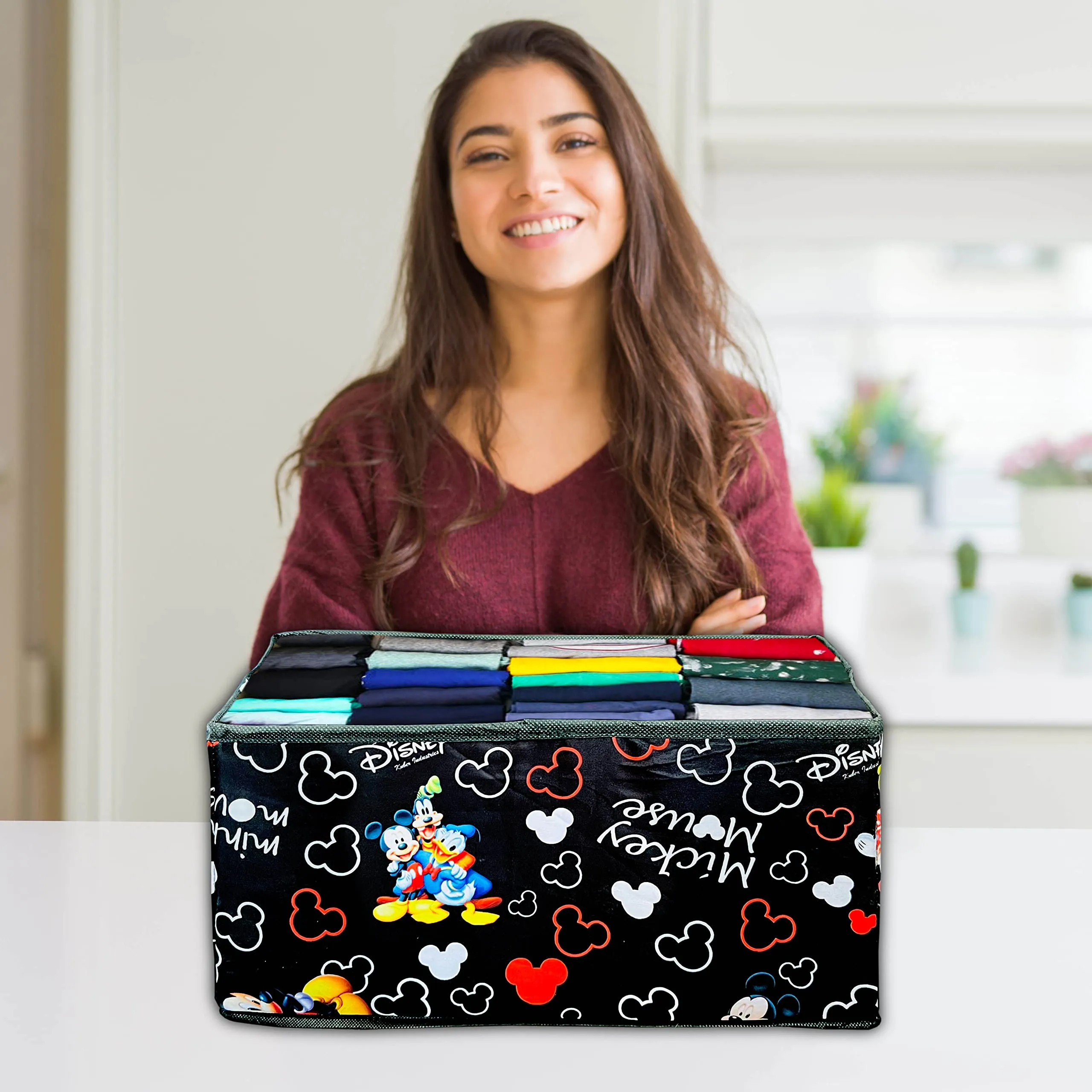Homestic Pack of 4 Disney Print Foldable Storage Box|Drawer Wardrobe Organizer for Clothes|Closet Organizer for clothes, Toys, Books|Sturdy built with Reinforced Handle|Black|