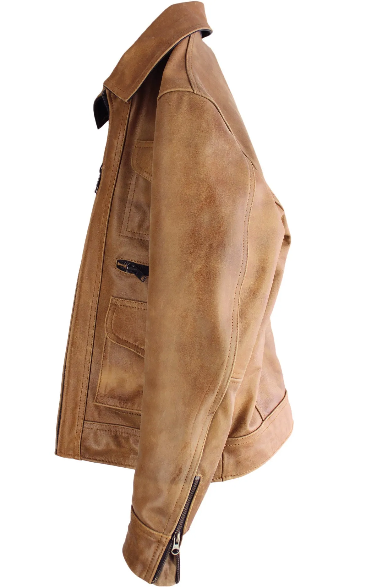 HUNSTON Leather Jacket Rugged Napa Washed Stone / Contrasted