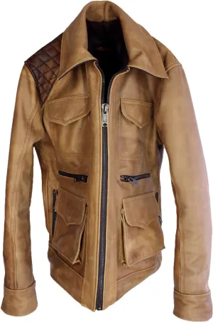 HUNSTON Leather Jacket Rugged Napa Washed Stone / Contrasted