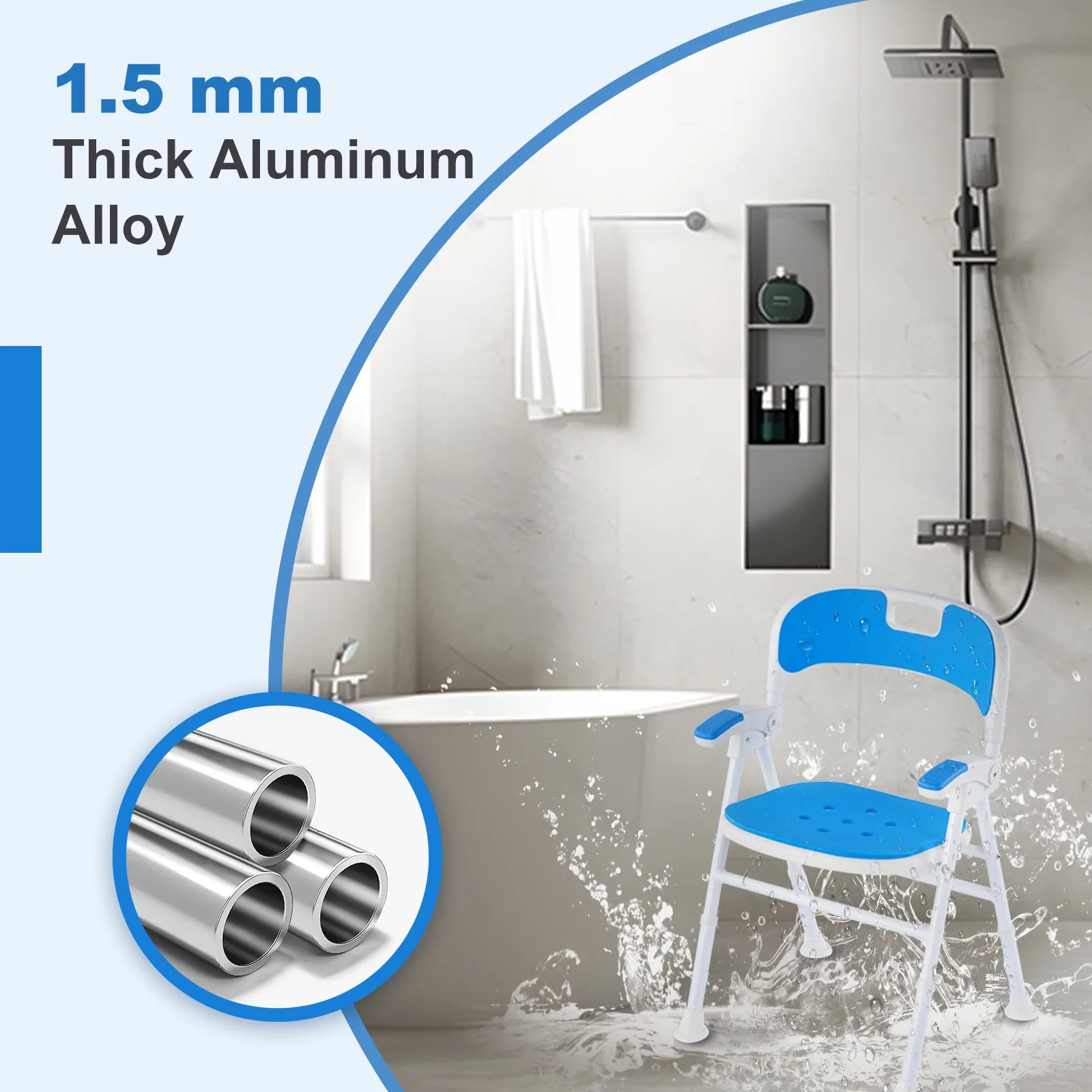 Instant-Fold Shower Chair w/ Adjustable Height & EVA Cushion