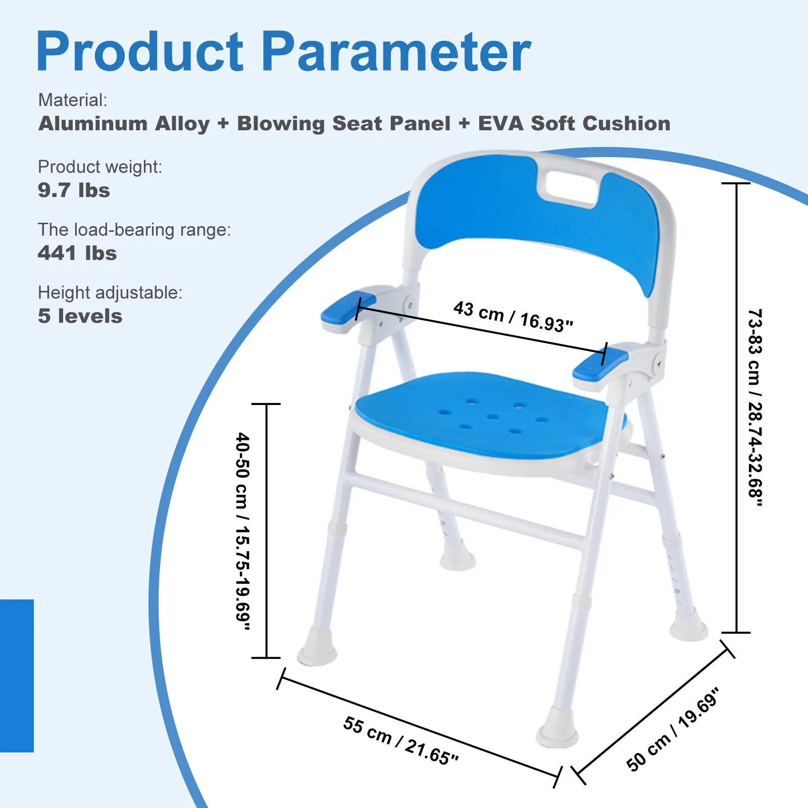 Instant-Fold Shower Chair w/ Adjustable Height & EVA Cushion